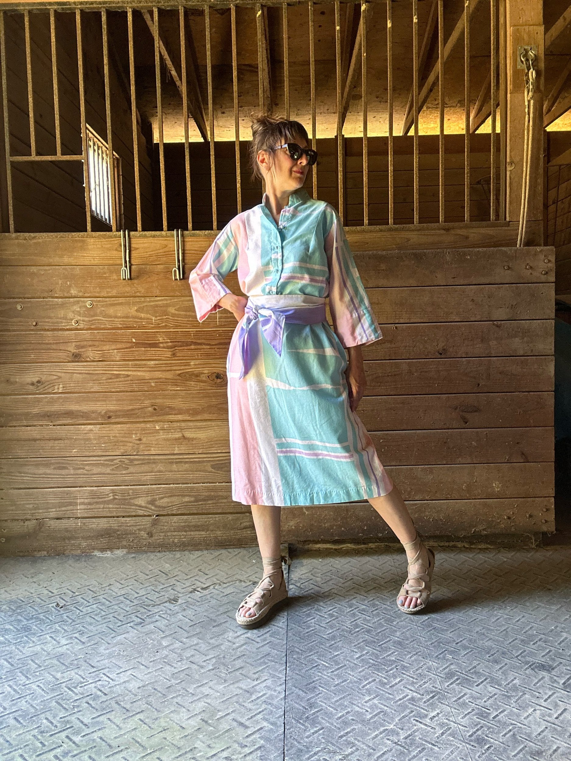 1980s Catherine Ogust Forever Dress Pastel Plaid