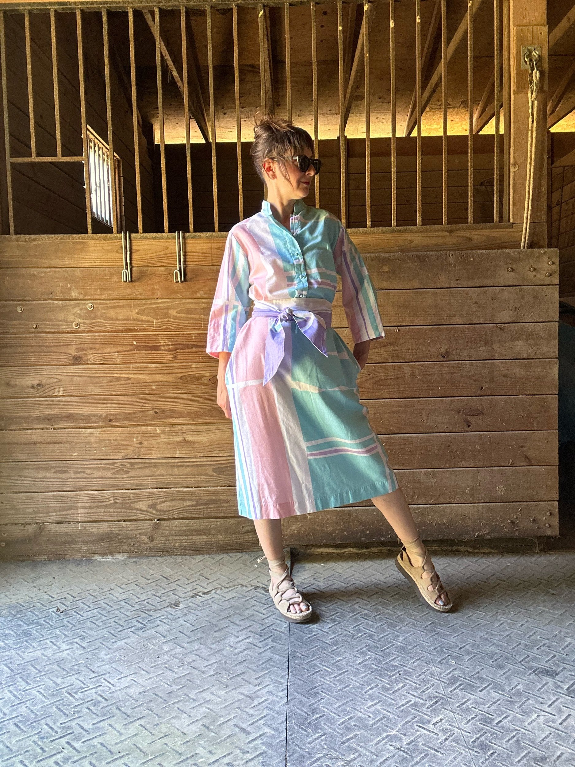 1980s Catherine Ogust Forever Dress Pastel Plaid