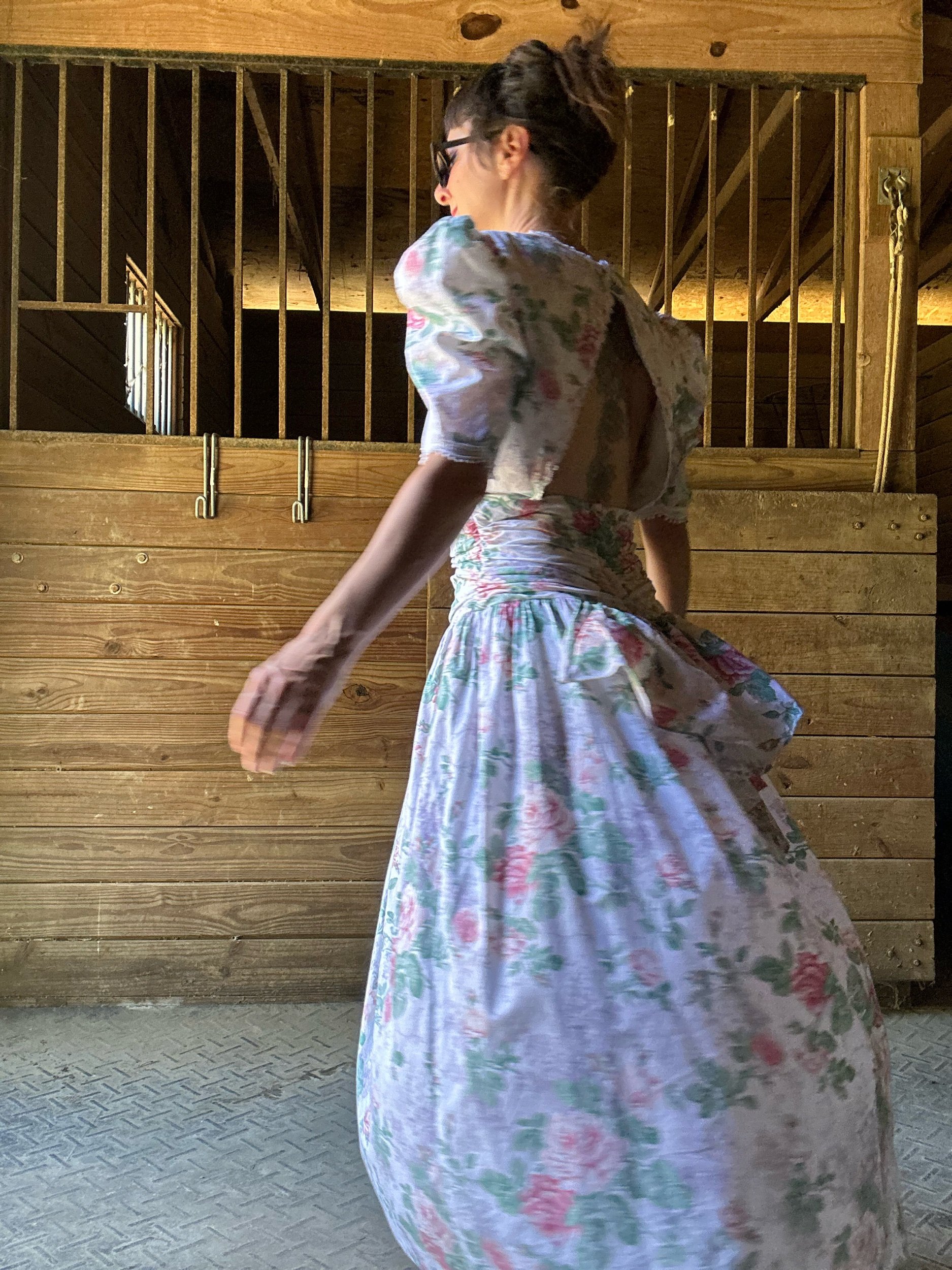 Early 1990s Jessica McClintock Bridal Rose Print Cotton Dress