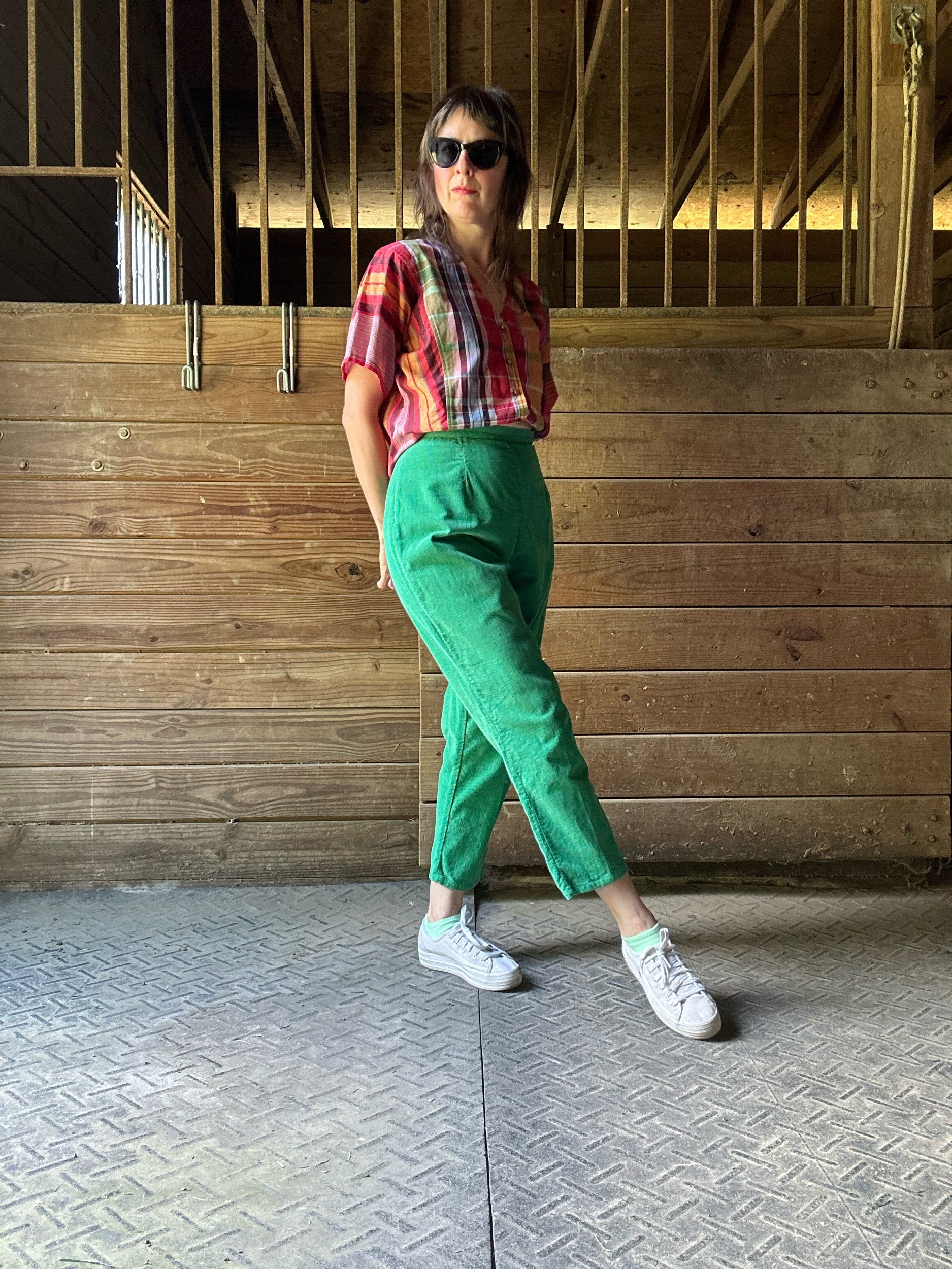 1960s Green Baby Wale Corduroy Capris