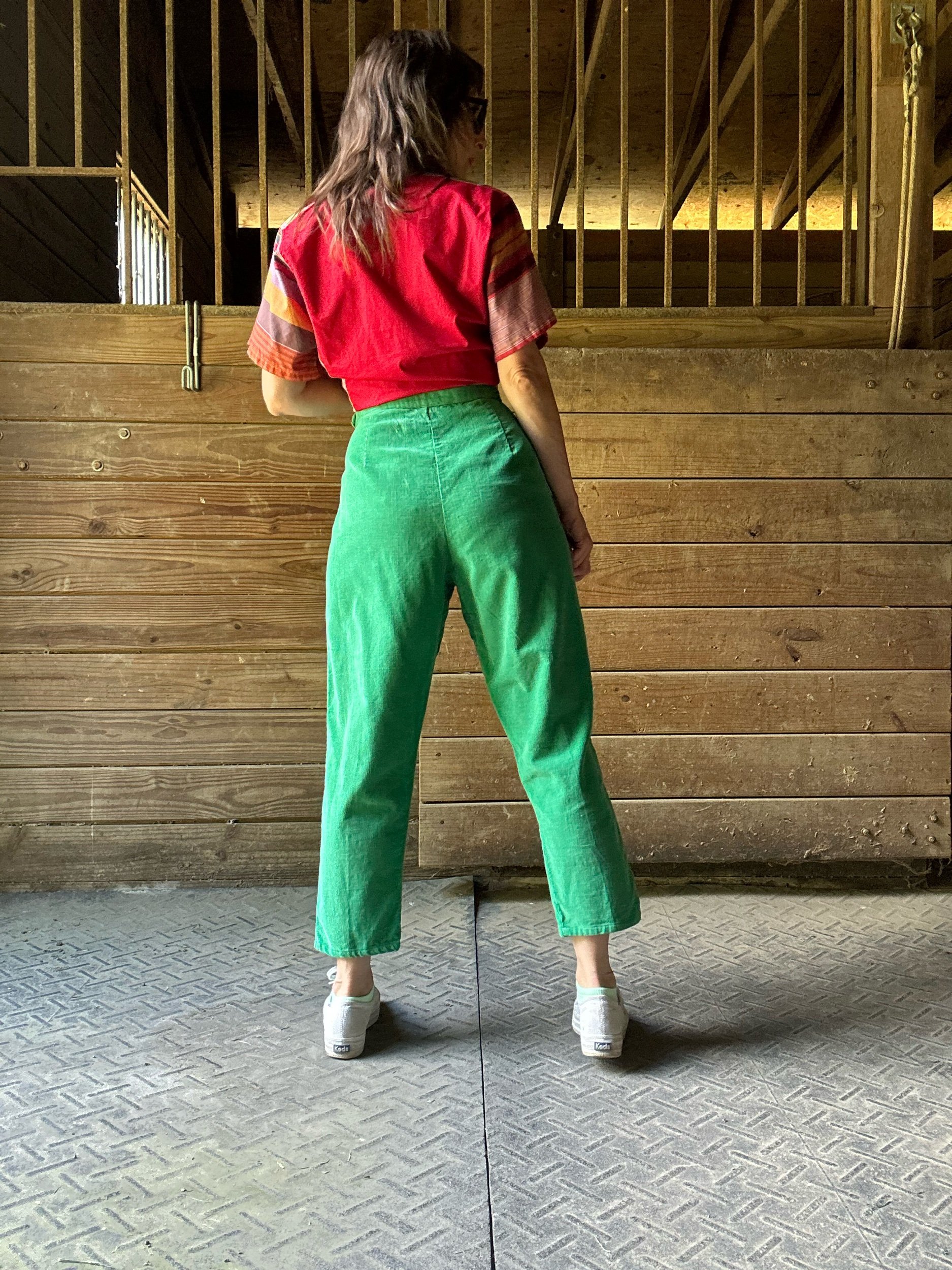 1960s Green Baby Wale Corduroy Capris