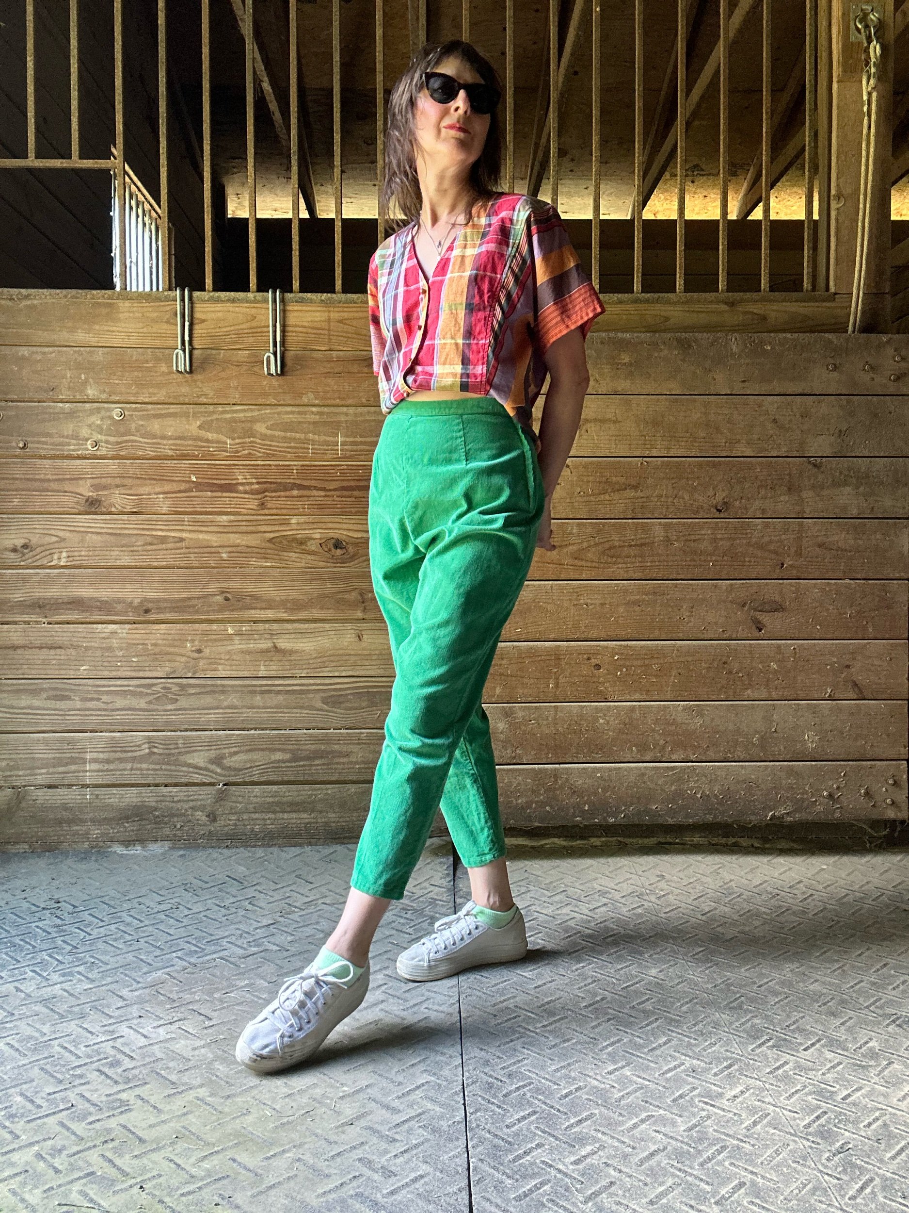 1960s Green Baby Wale Corduroy Capris