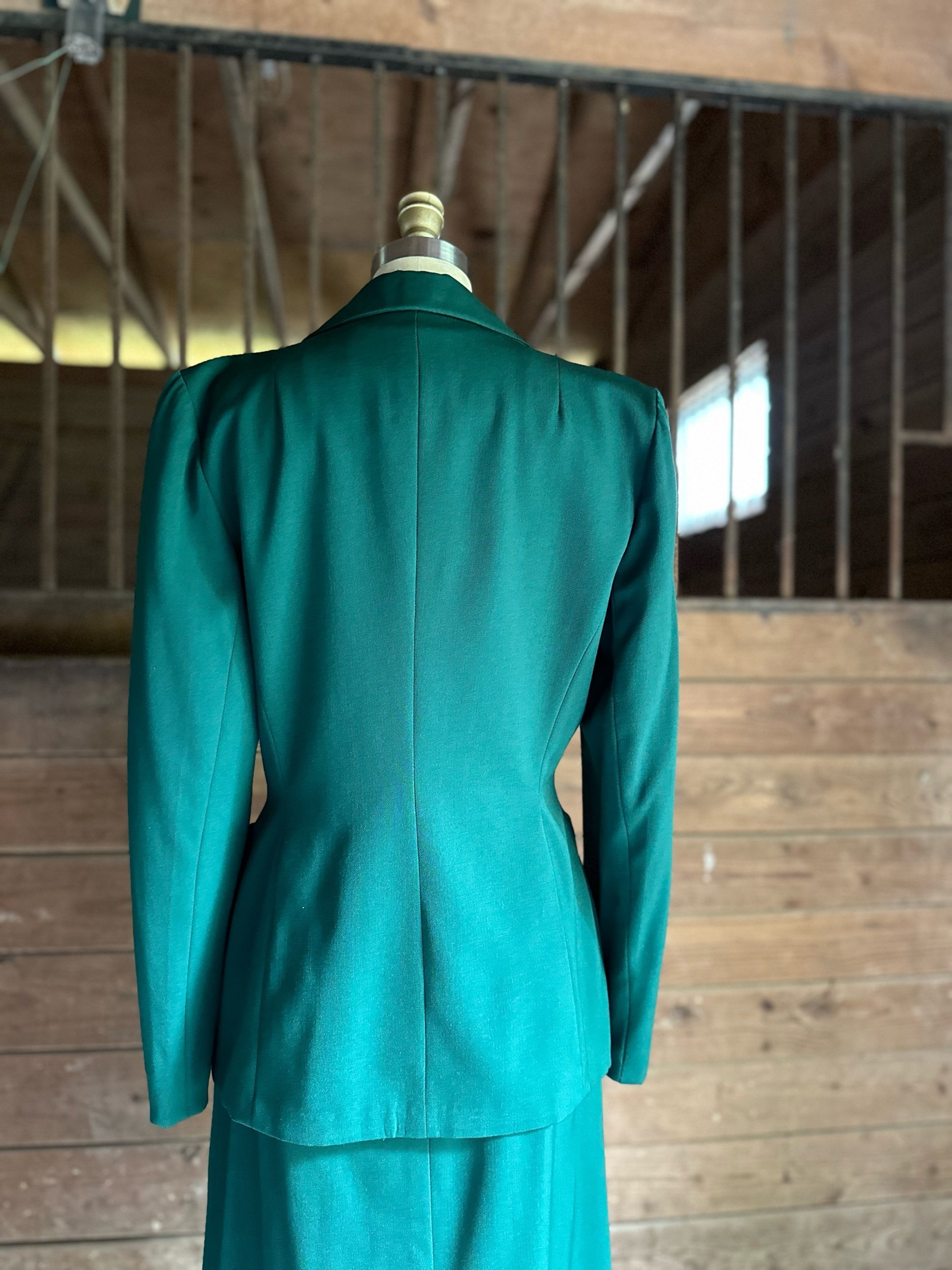 1940s Green Wool Gabardine Skirt Suit Audrey Jane
