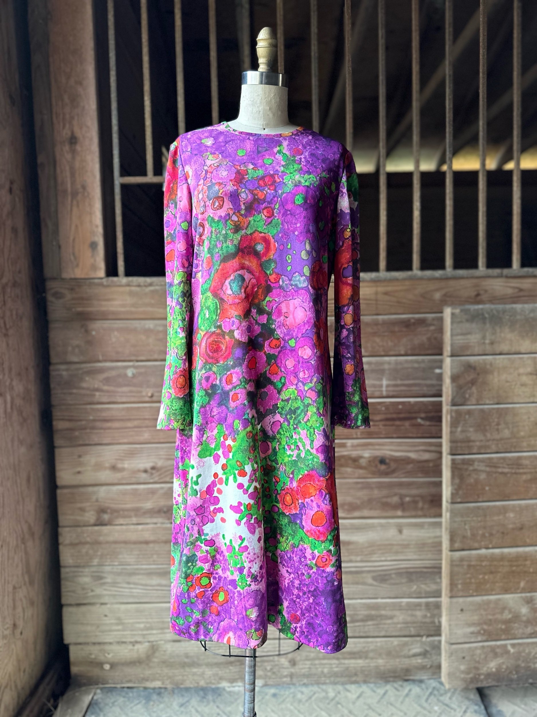 1970s Goldworm Floral Dress