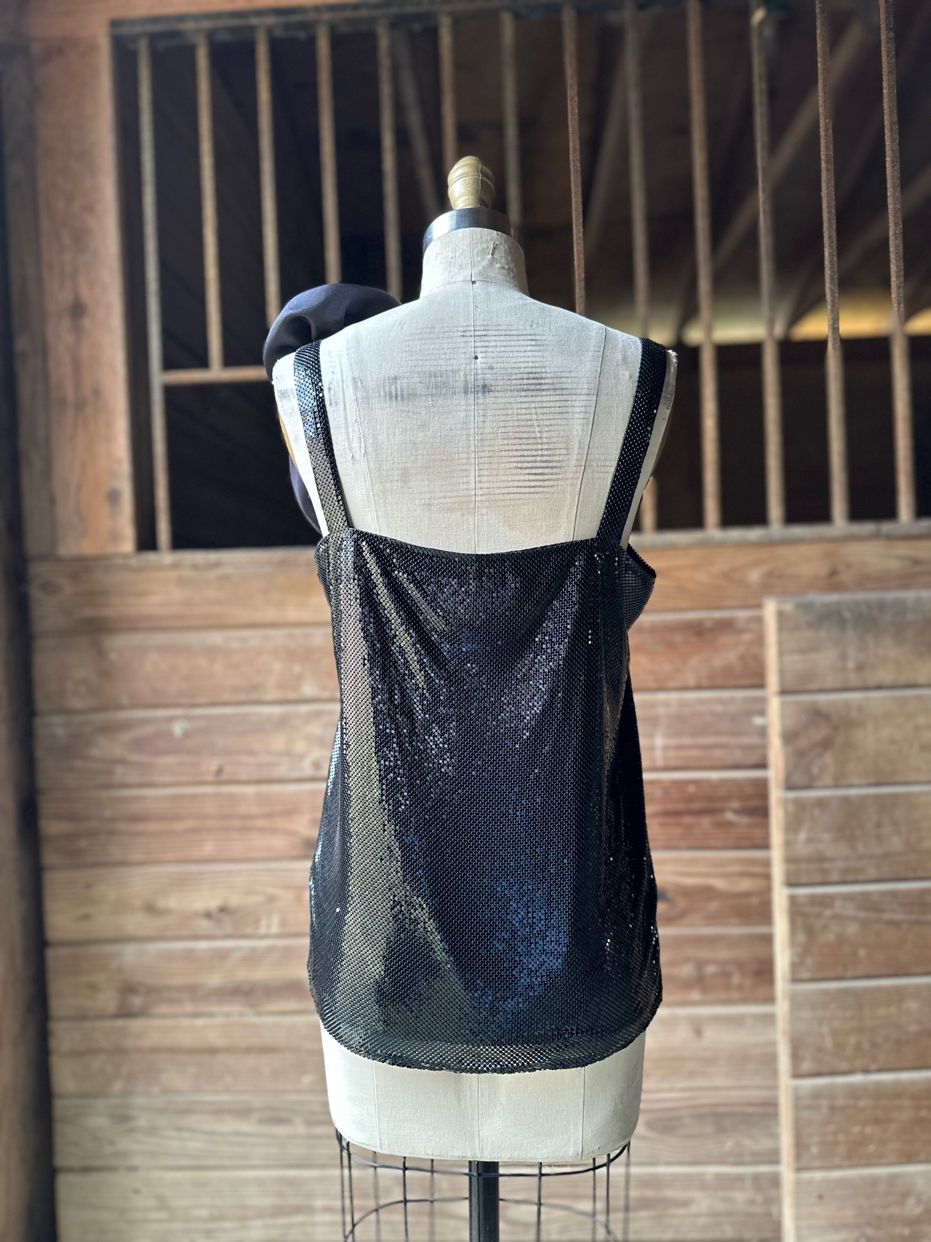 1980s Whiting and Davis Black Mesh and Rosette Top