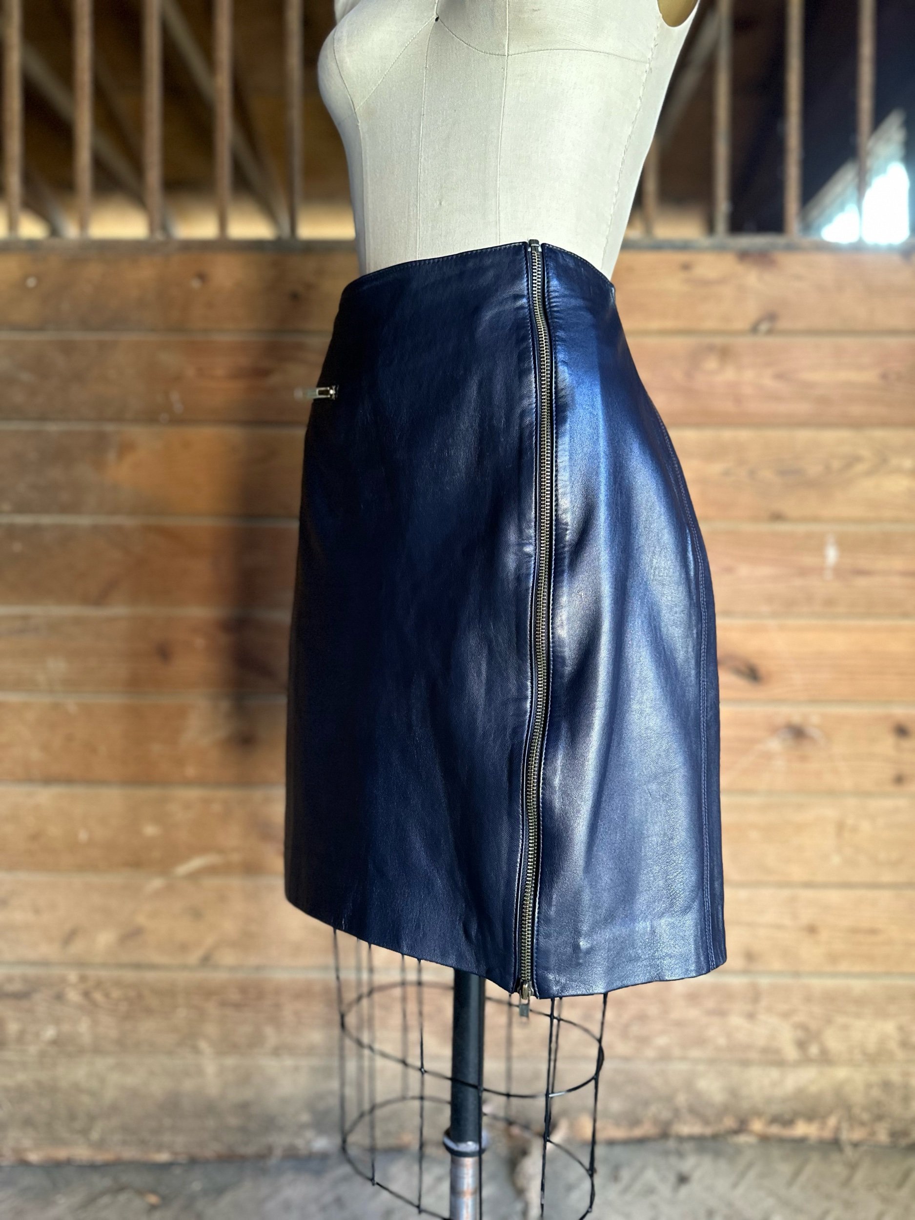 1990s State of Claude Montana Leather Zipper Skirt