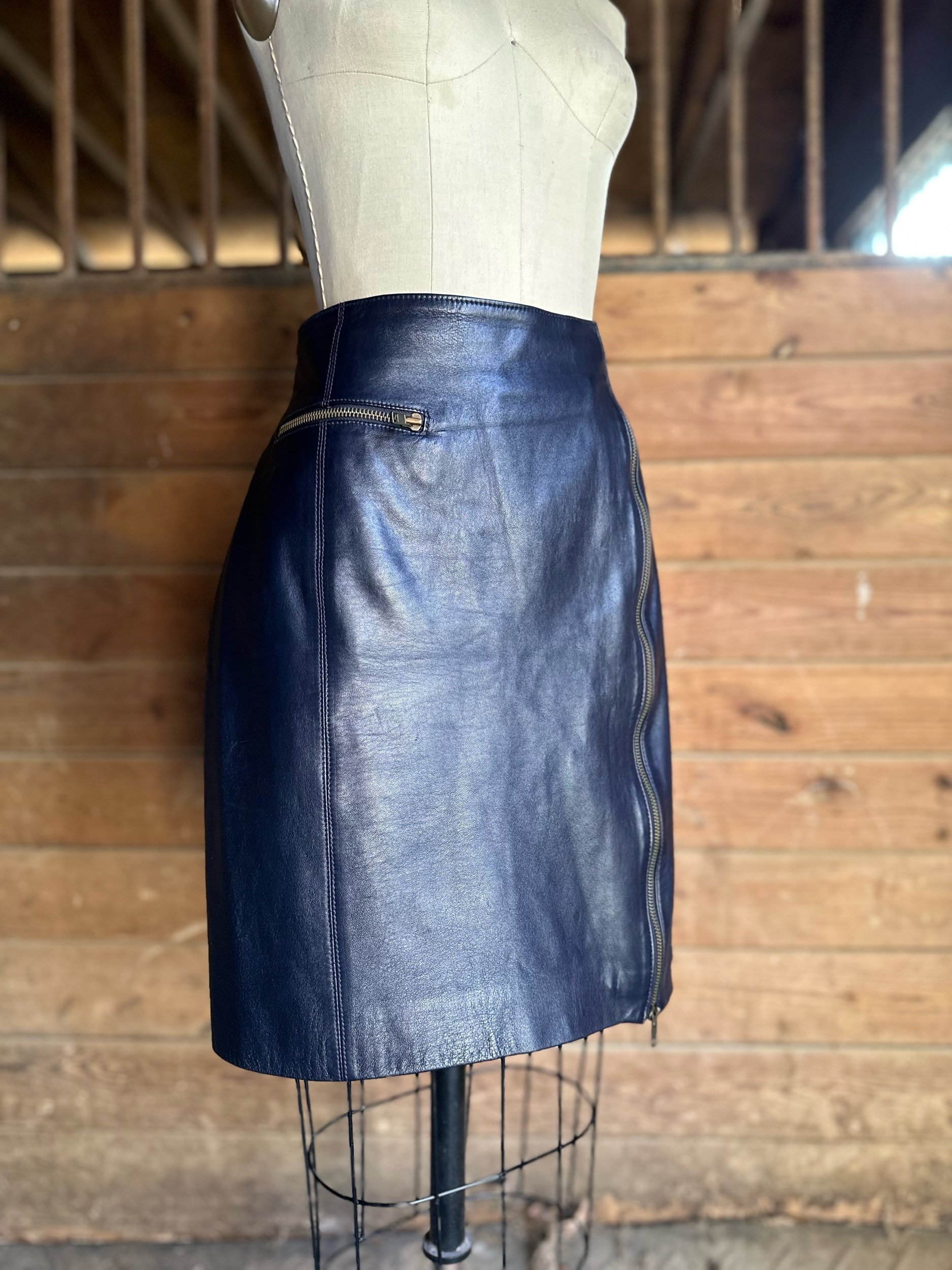 1990s State of Claude Montana Leather Zipper Skirt