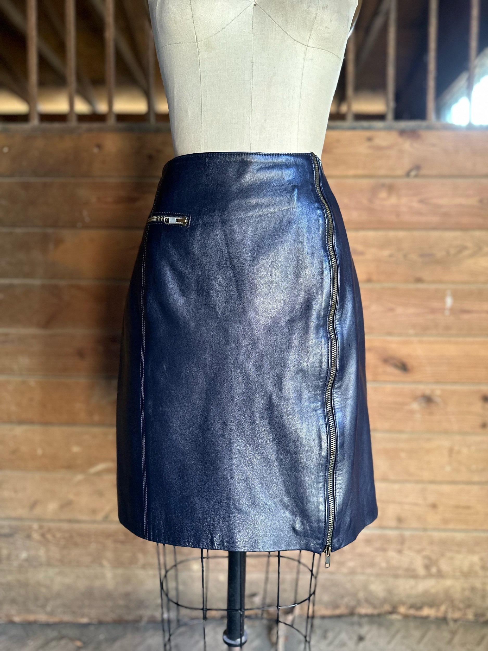 1990s State of Claude Montana Leather Zipper Skirt