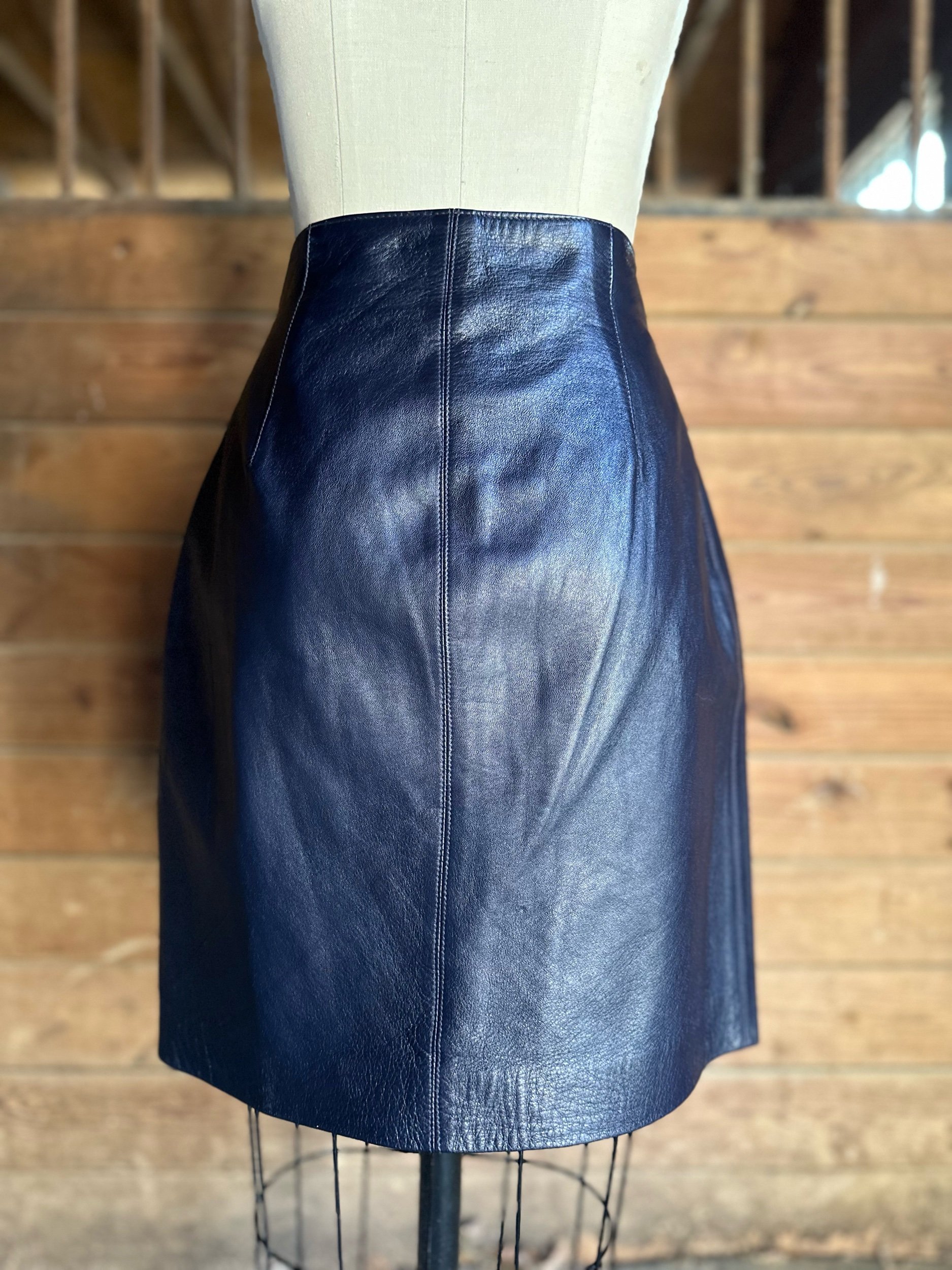 1990s State of Claude Montana Leather Zipper Skirt
