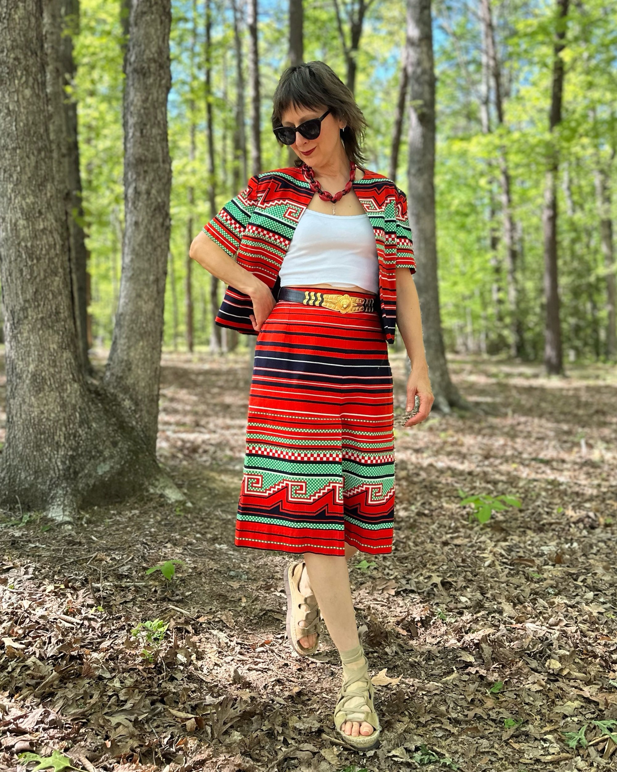 1970s Rizkallah for Malcolm Starr Printed Jacket and Skirt Set