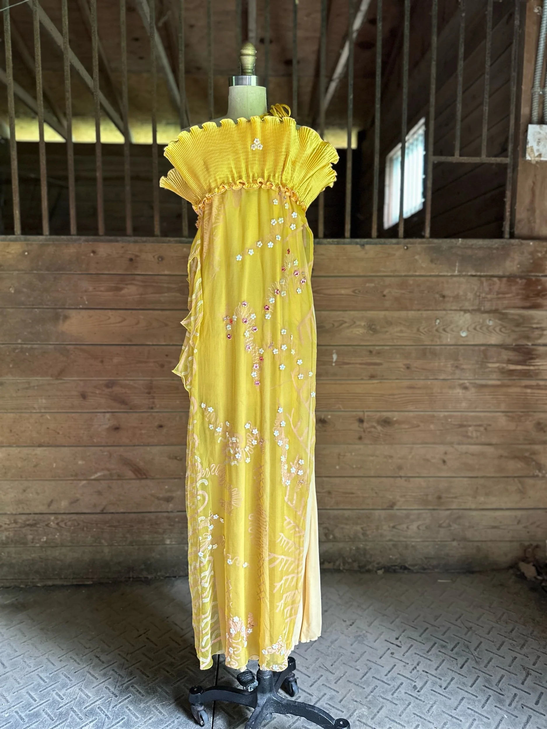 SS 76 Zandra Rhodes Cactus Cowboy Collection Silk Chiffon and Jersey Dress