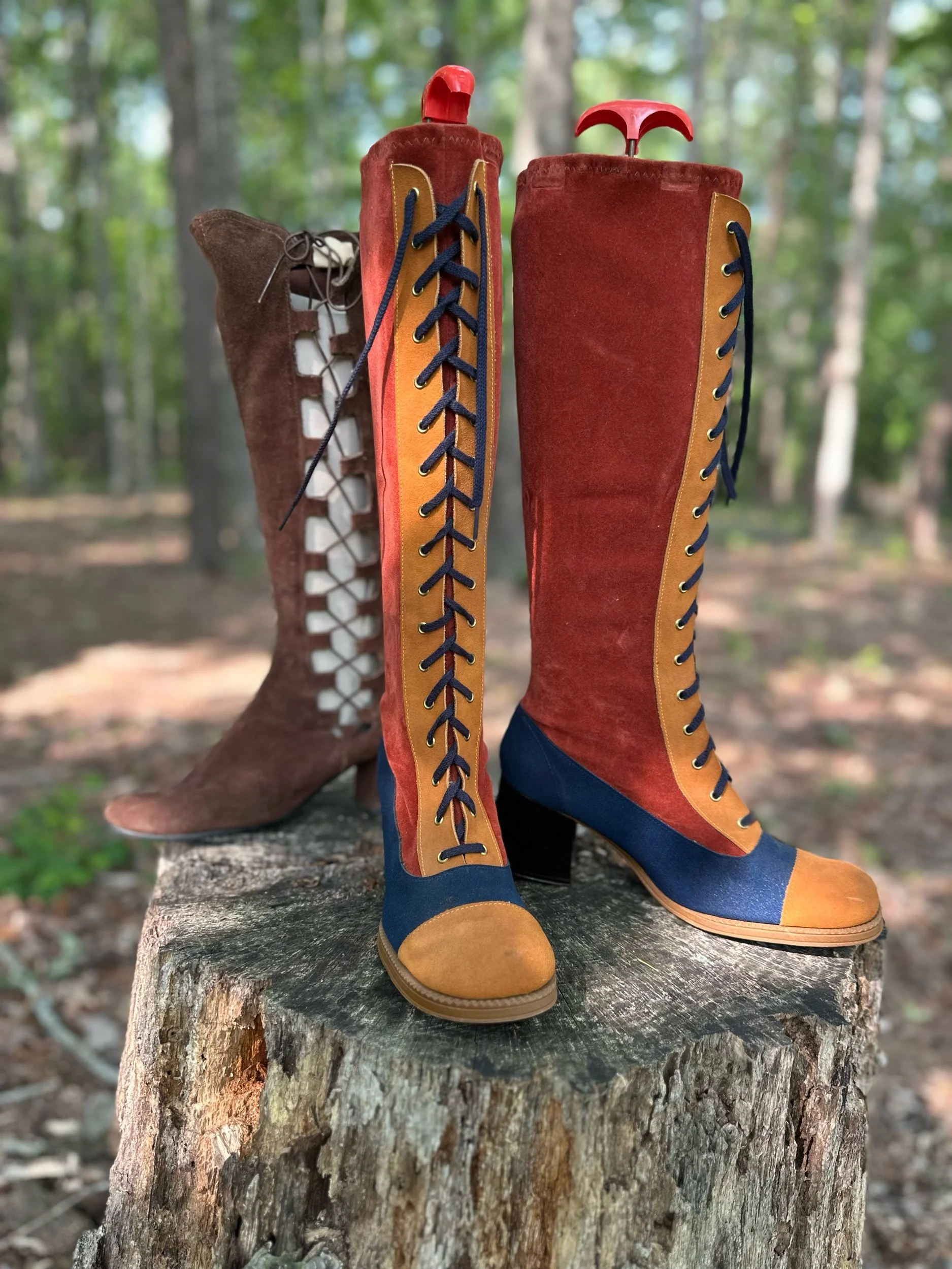 1970s Colorblock Stretch Velveteen Boots