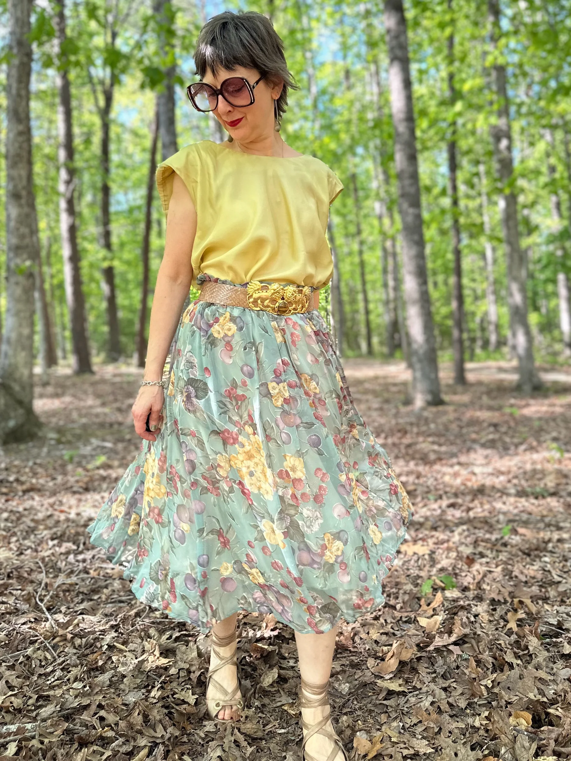 90s Loewe Printed Floral Silk Chiffon Skirt