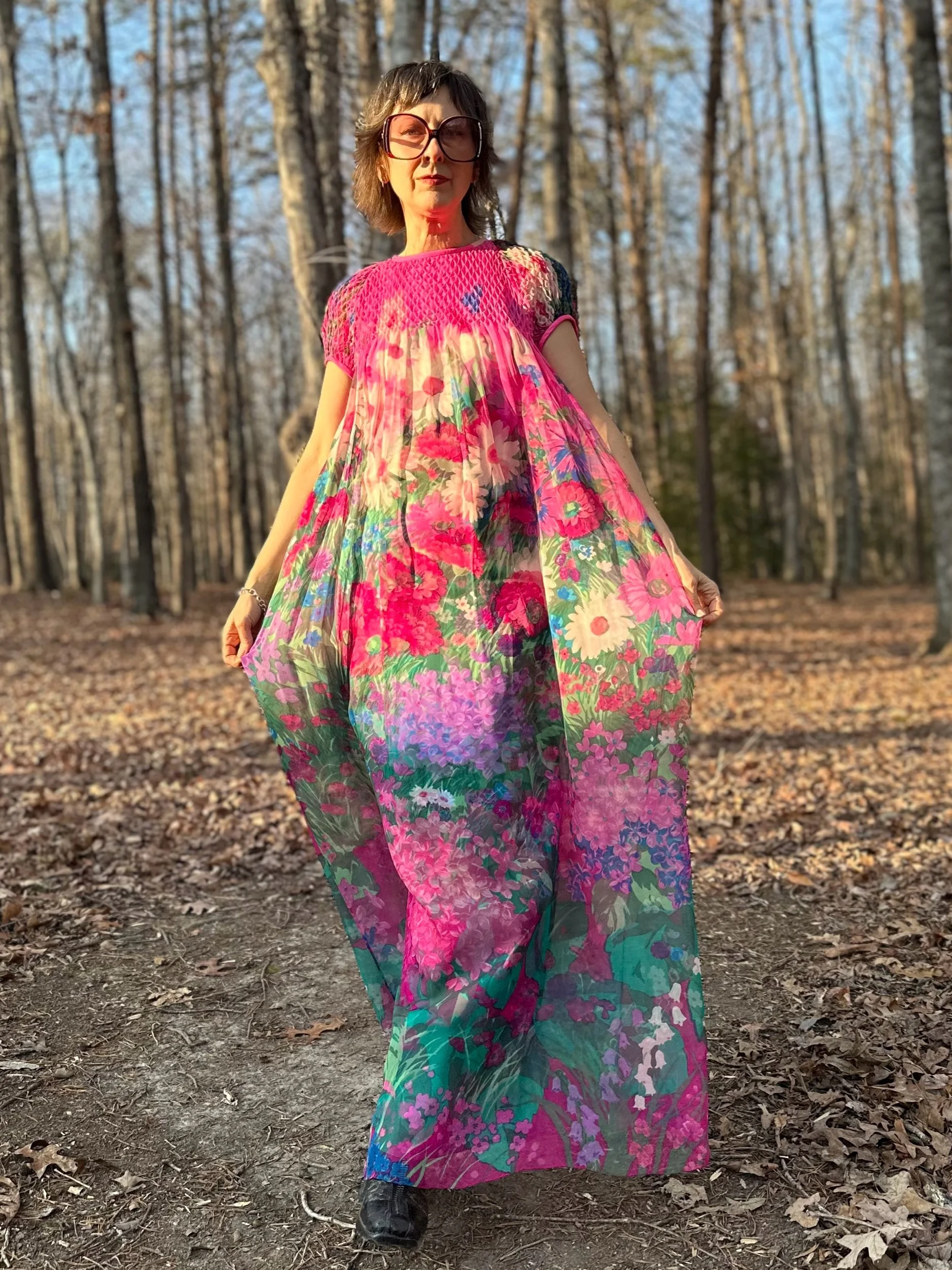 70s Hanae Mori Floral Silk Chiffon Dress