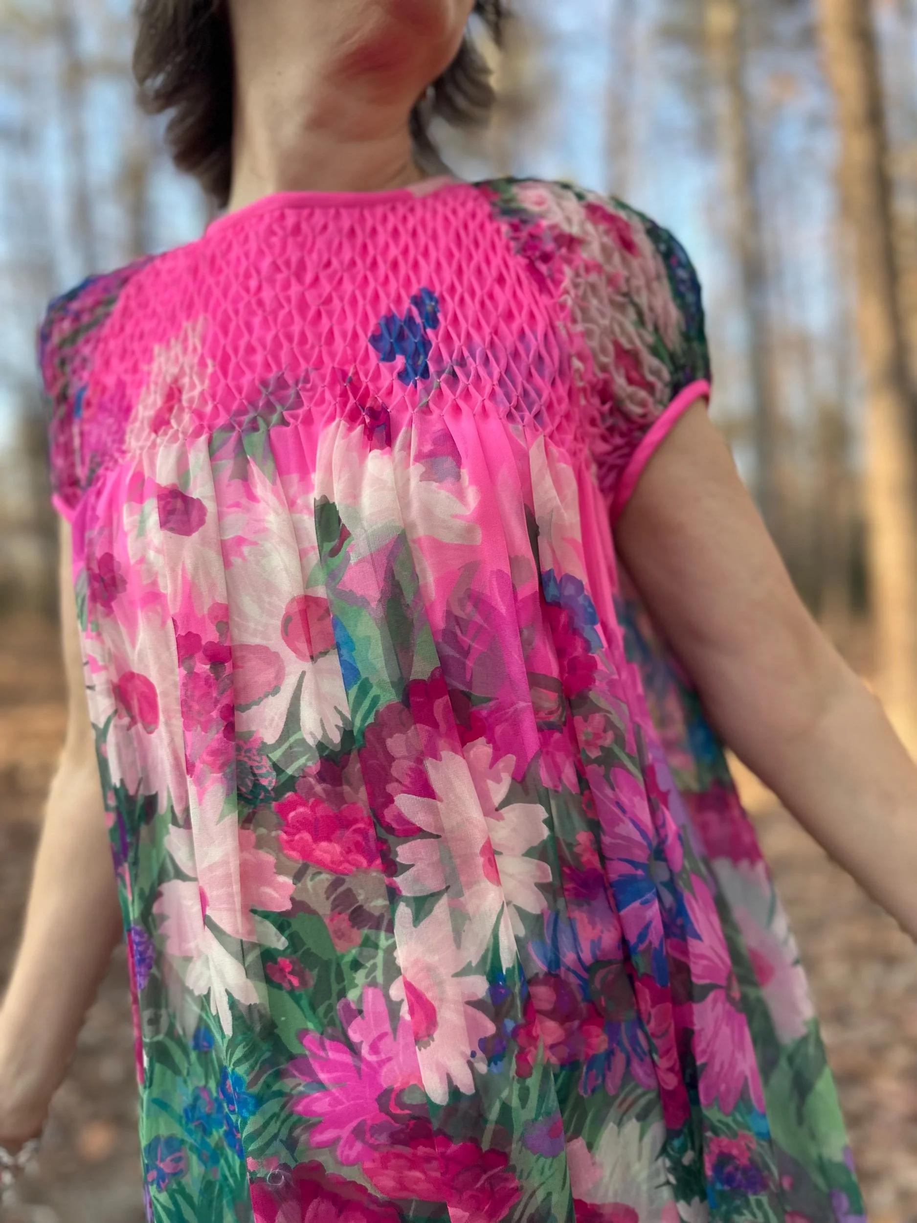 70s Hanae Mori Floral Silk Chiffon Dress