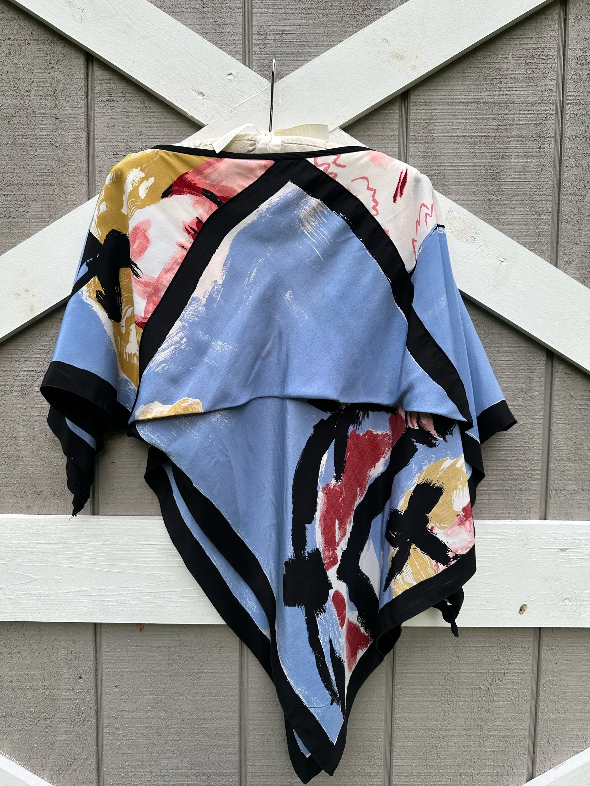 80s Michaele Vollbracht Printed Silk Top Pigtail Girl
