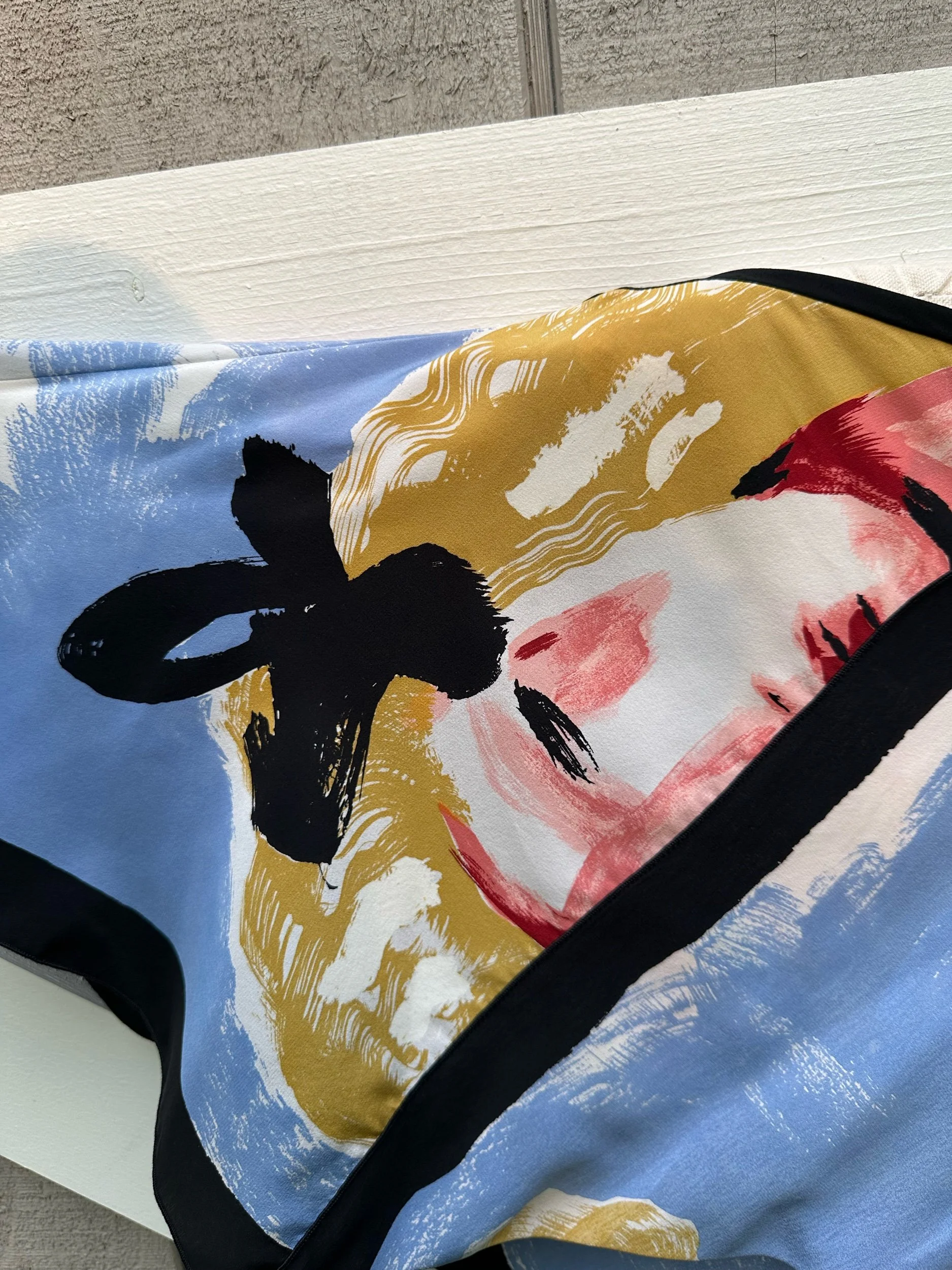 80s Michaele Vollbracht Printed Silk Top Pigtail Girl