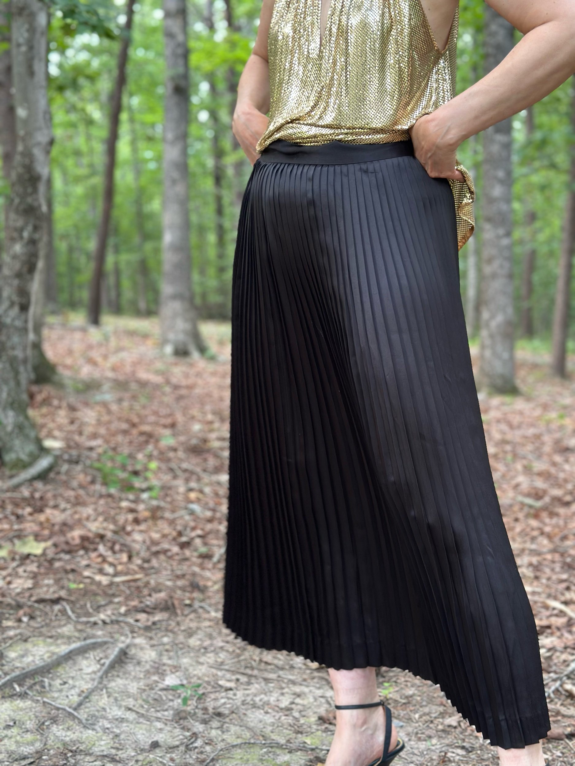 90s Christian Dior Separates Black Silk Pleated Skirt
