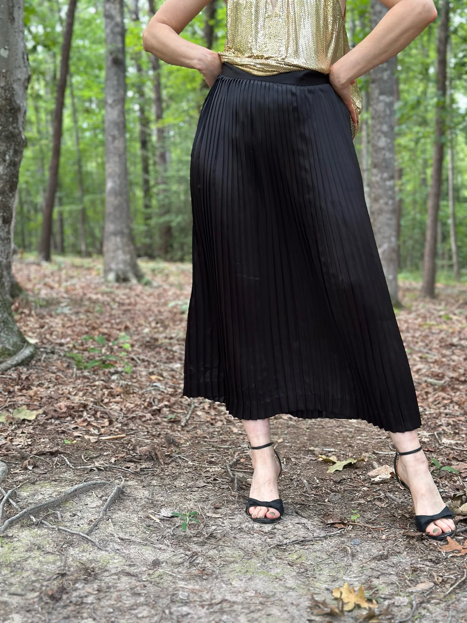 90s Christian Dior Separates Black Silk Pleated Skirt