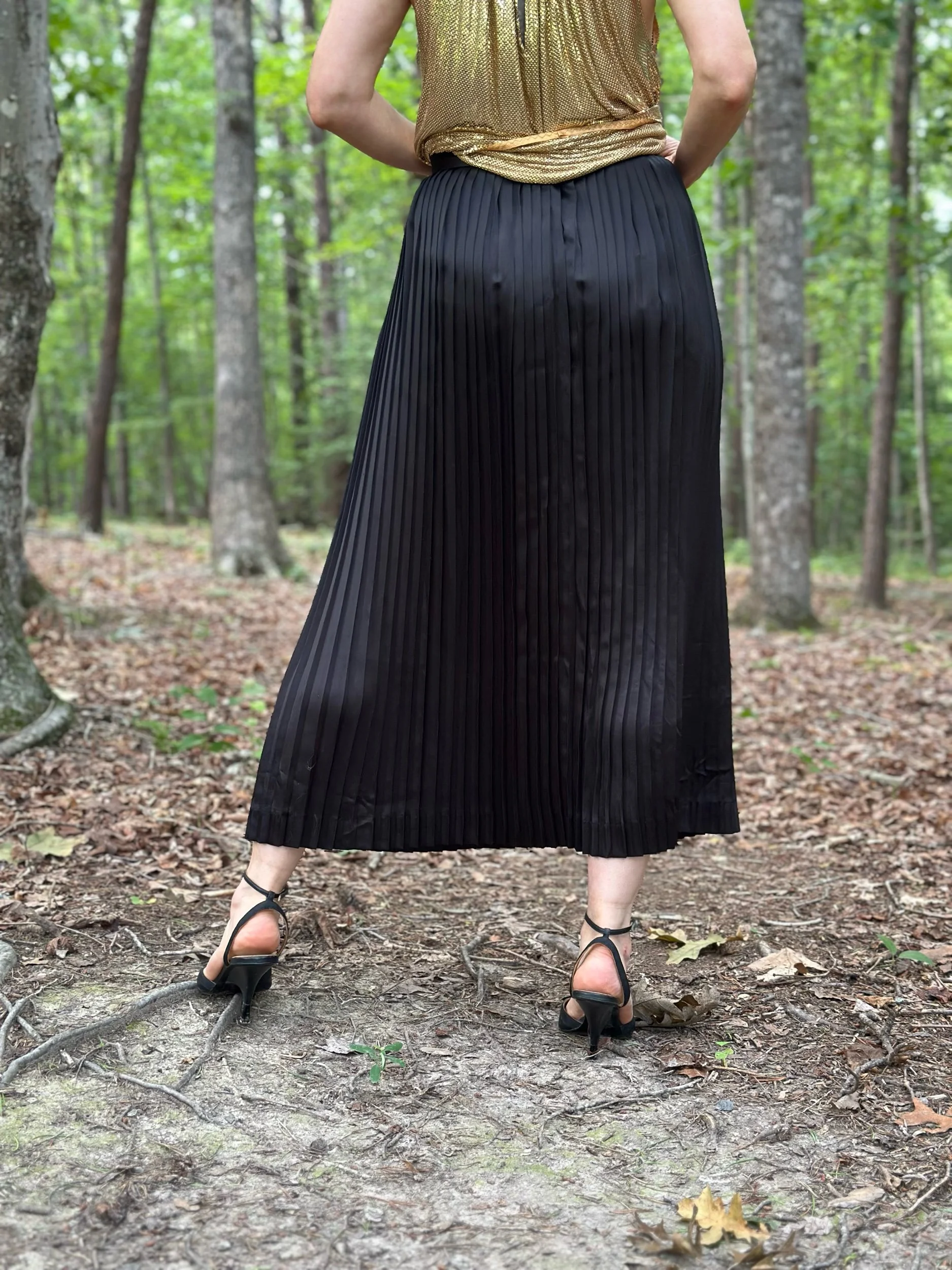 90s Christian Dior Separates Black Silk Pleated Skirt