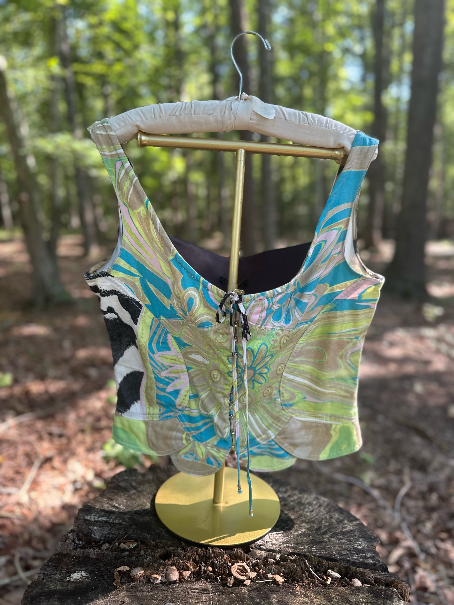00s Roberto Cavalli Mixed Print Corset Top XL