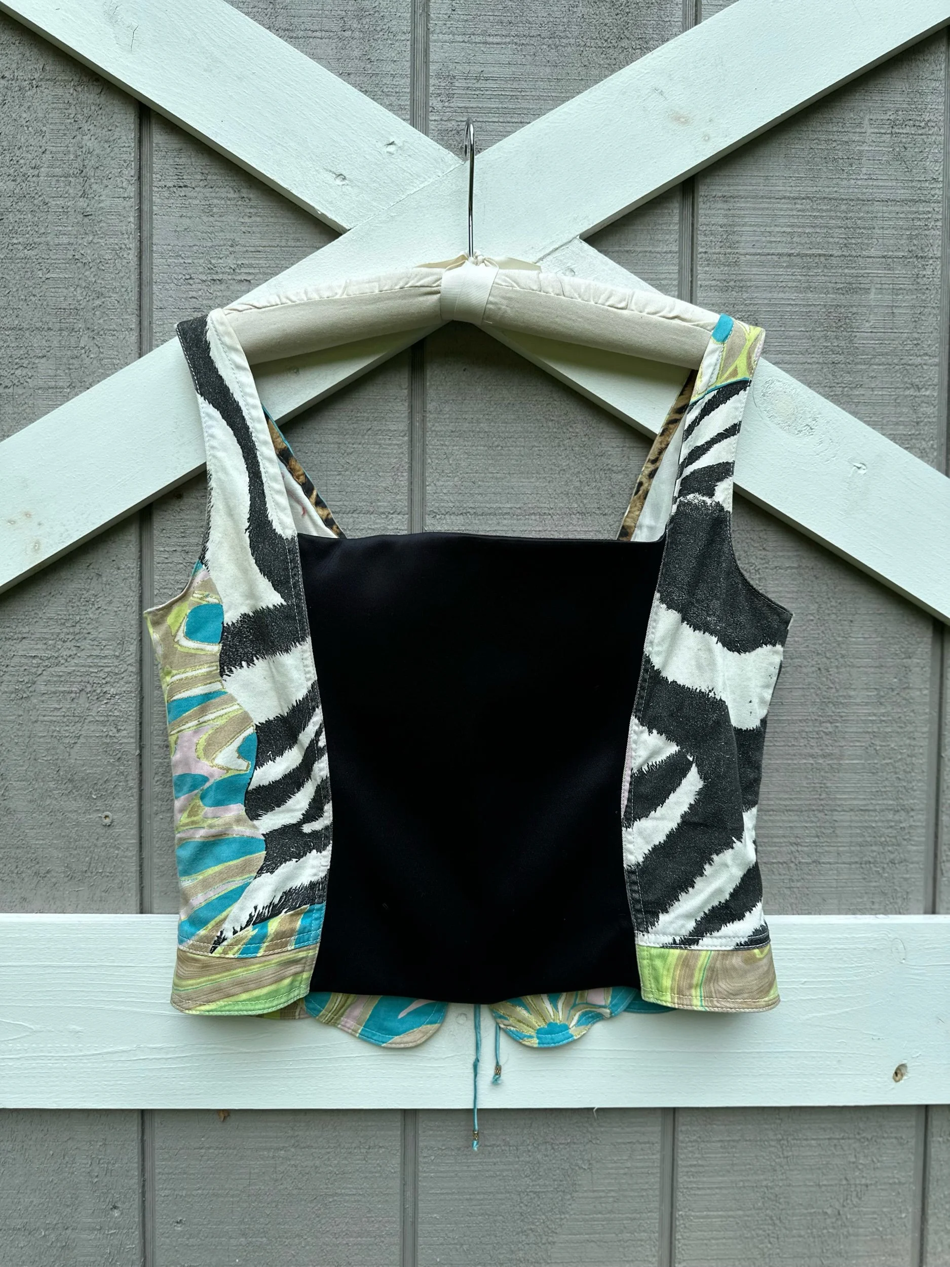 00s Roberto Cavalli Mixed Print Corset Top XL
