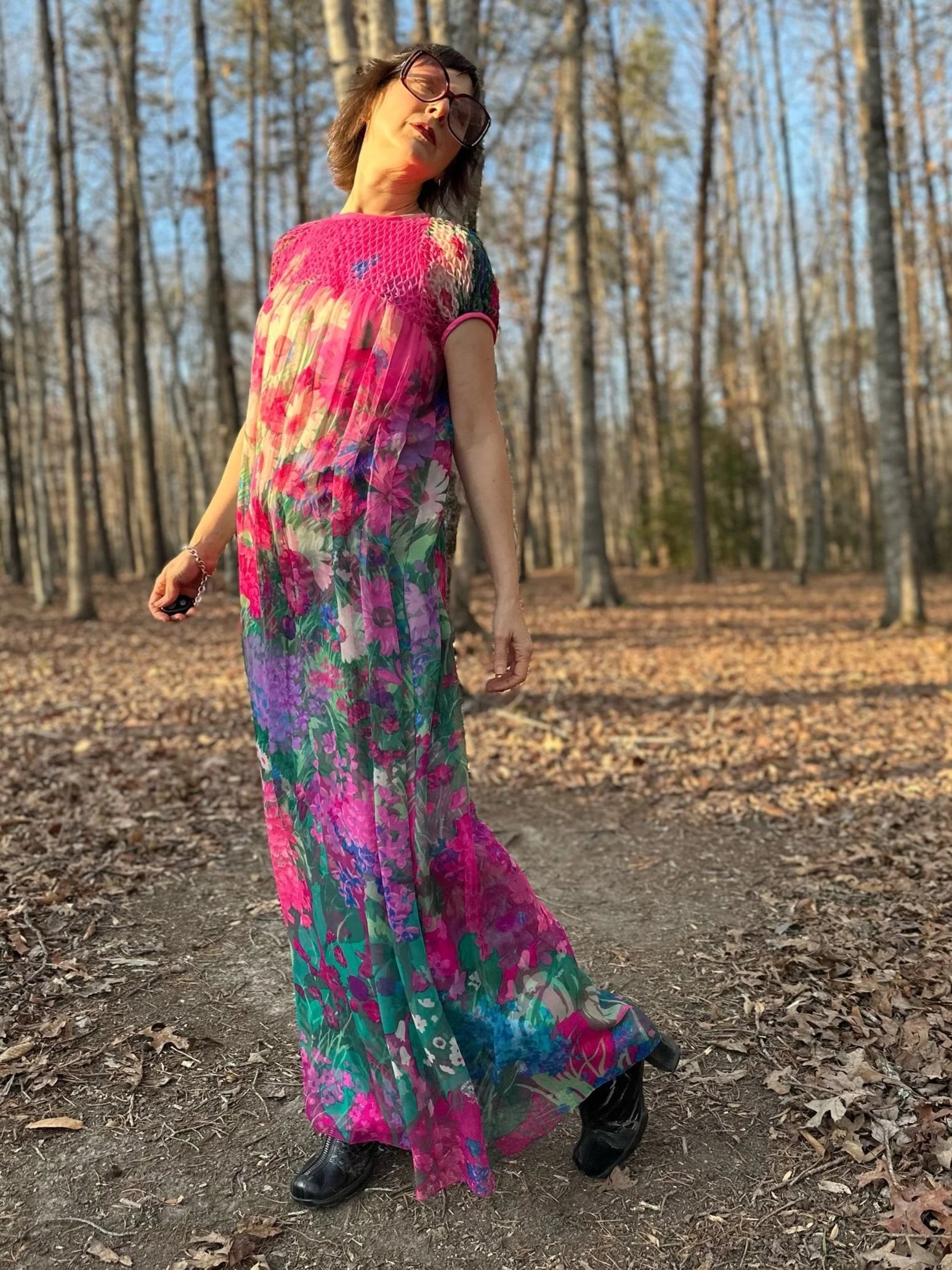 70s Hanae Mori Floral Silk Chiffon Dress