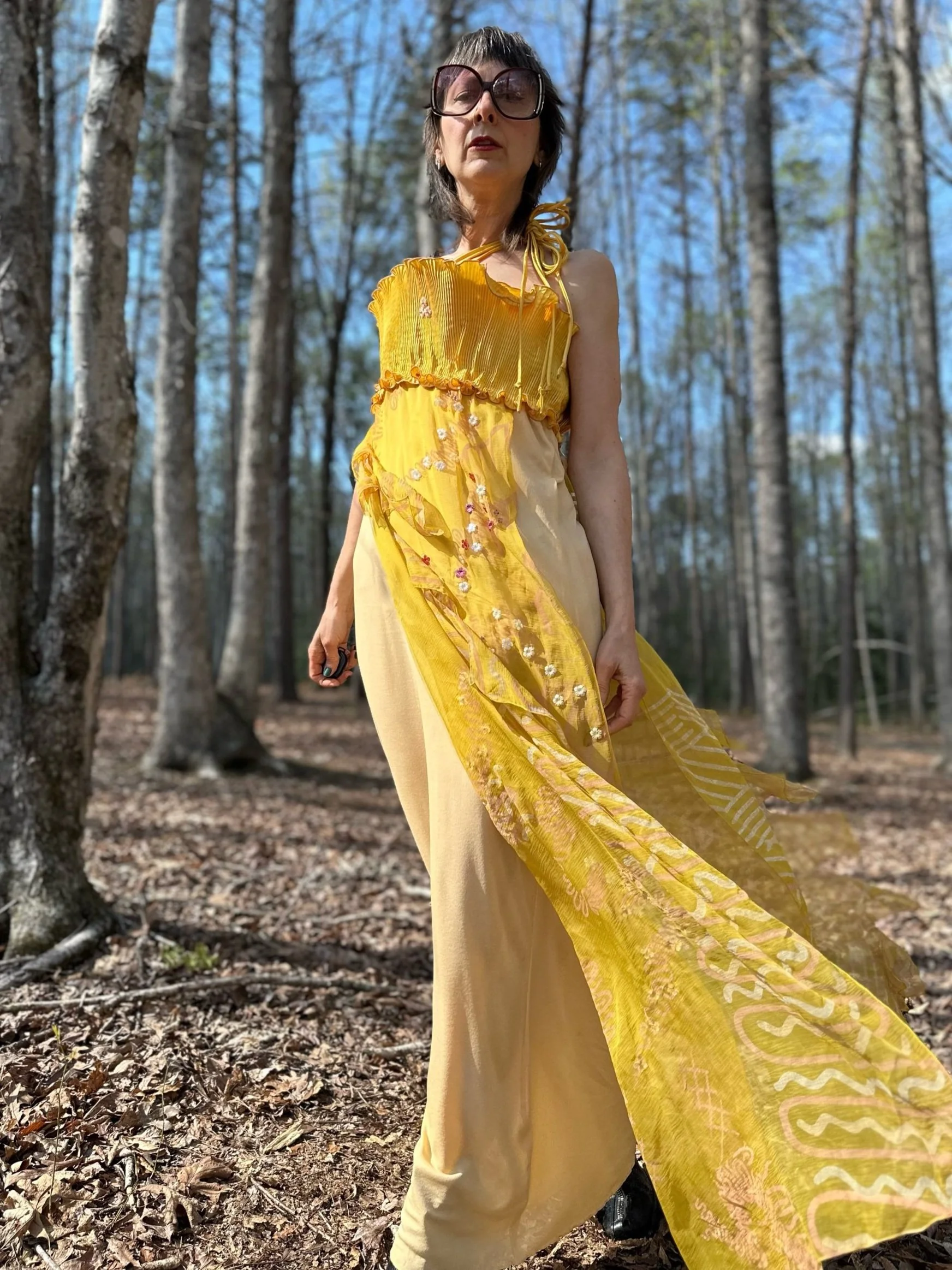 SS 76 Zandra Rhodes Cactus Cowboy Collection Silk Chiffon and Jersey Dress