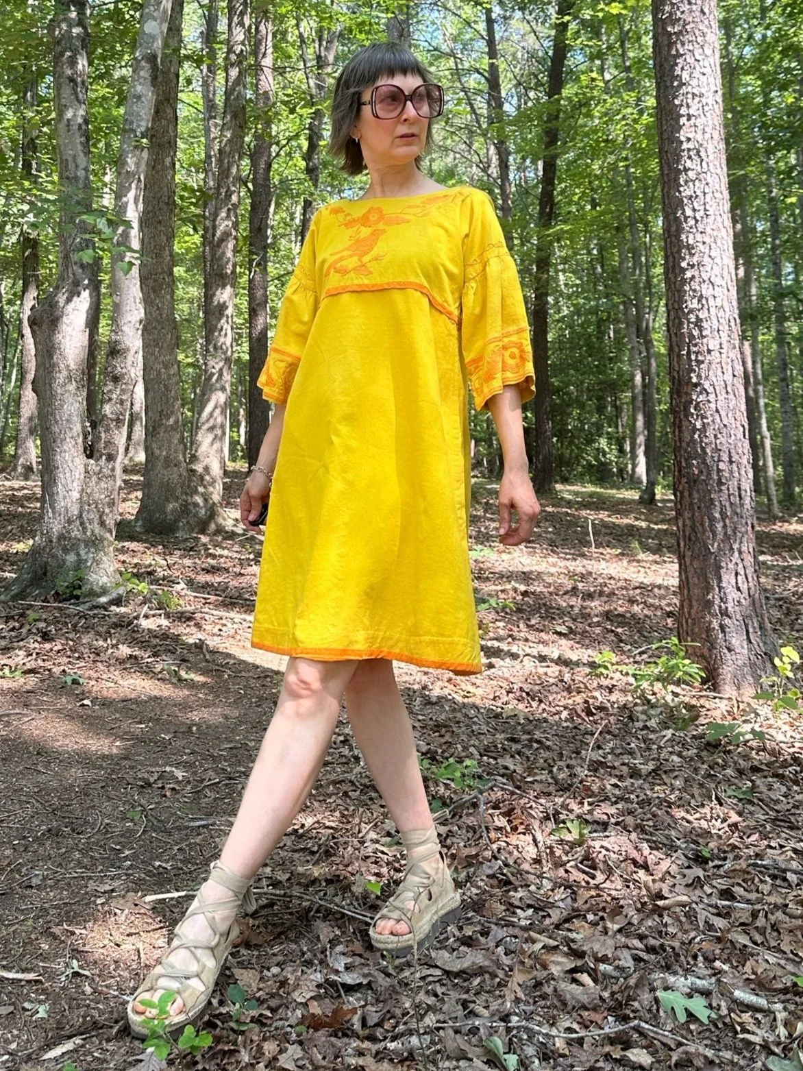 70s Josefa Yellow Embroidered Cotton Dress