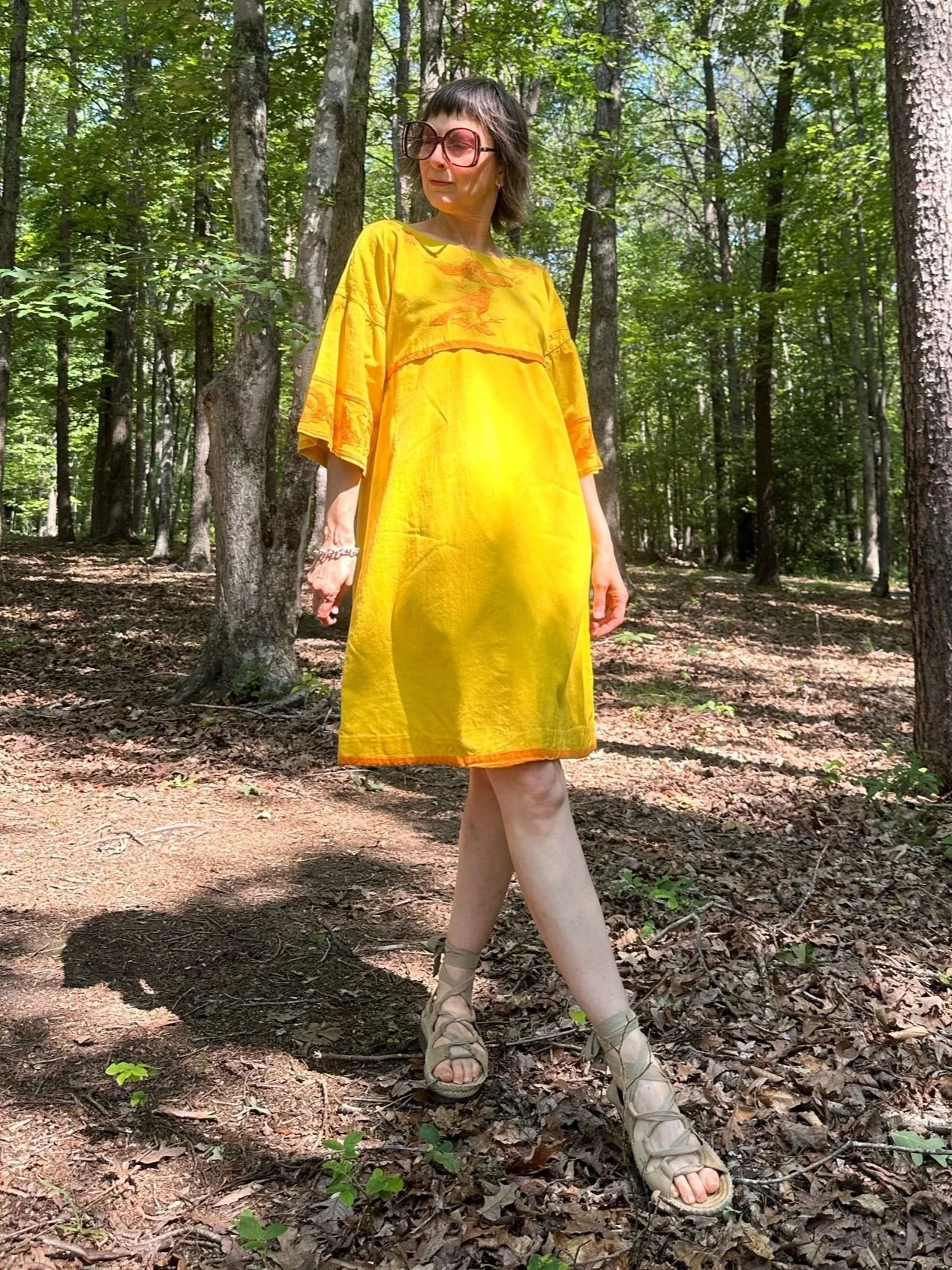 70s Josefa Yellow Embroidered Cotton Dress