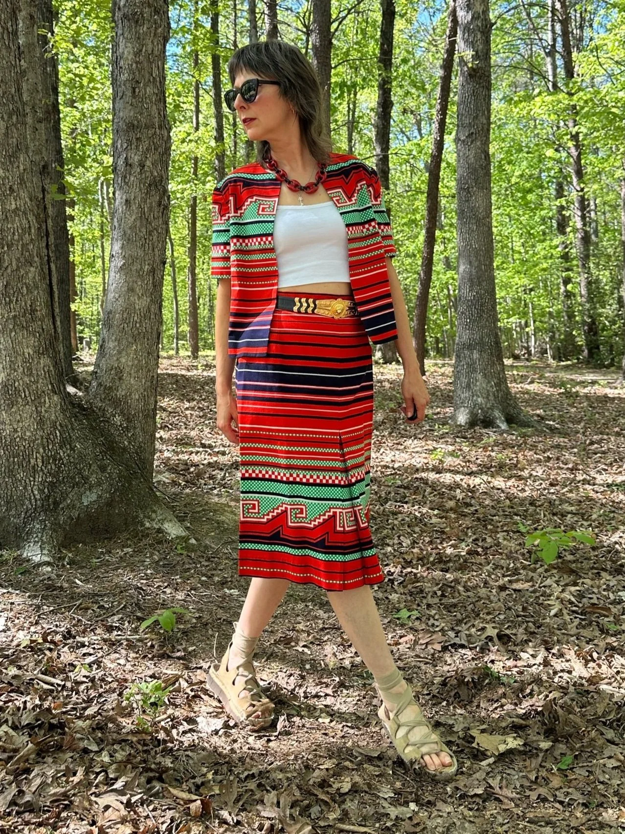 1970s Rizkallah for Malcolm Starr Printed Jacket and Skirt Set