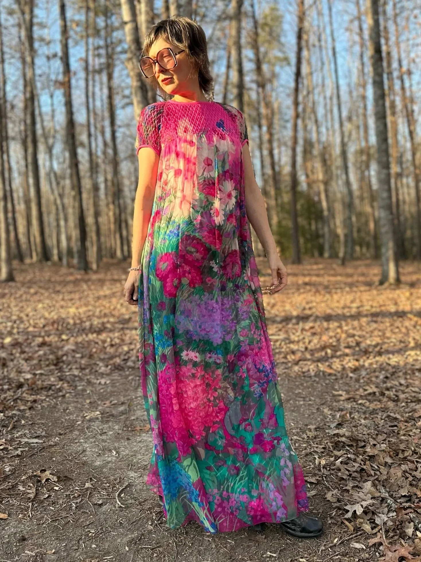 70s Hanae Mori Floral Silk Chiffon Dress