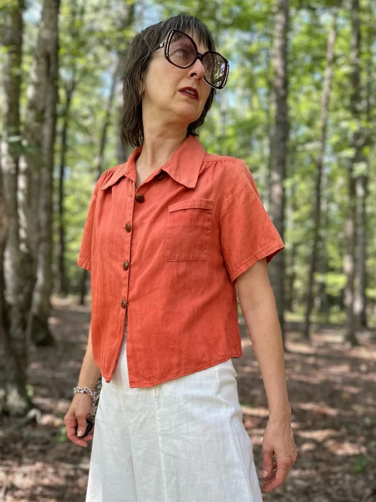 1940s Orange Cotton Herringbone Shacket