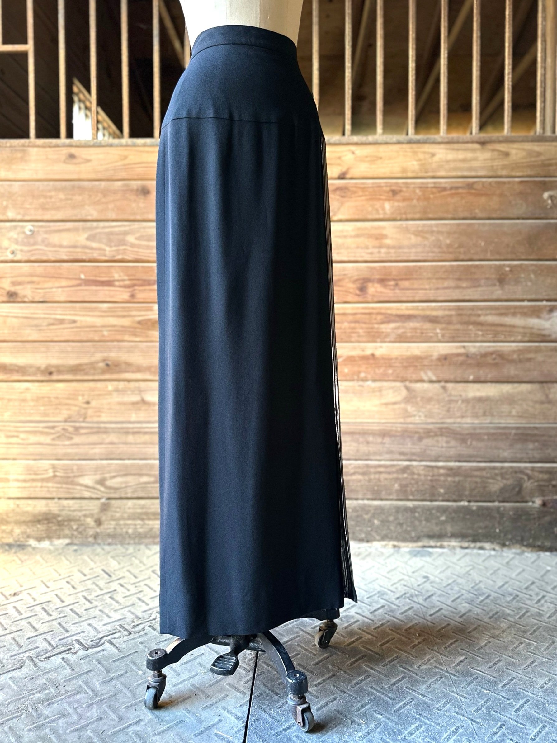 1970s Travilla High Slit Rayon Crepe and Lamé Skirt