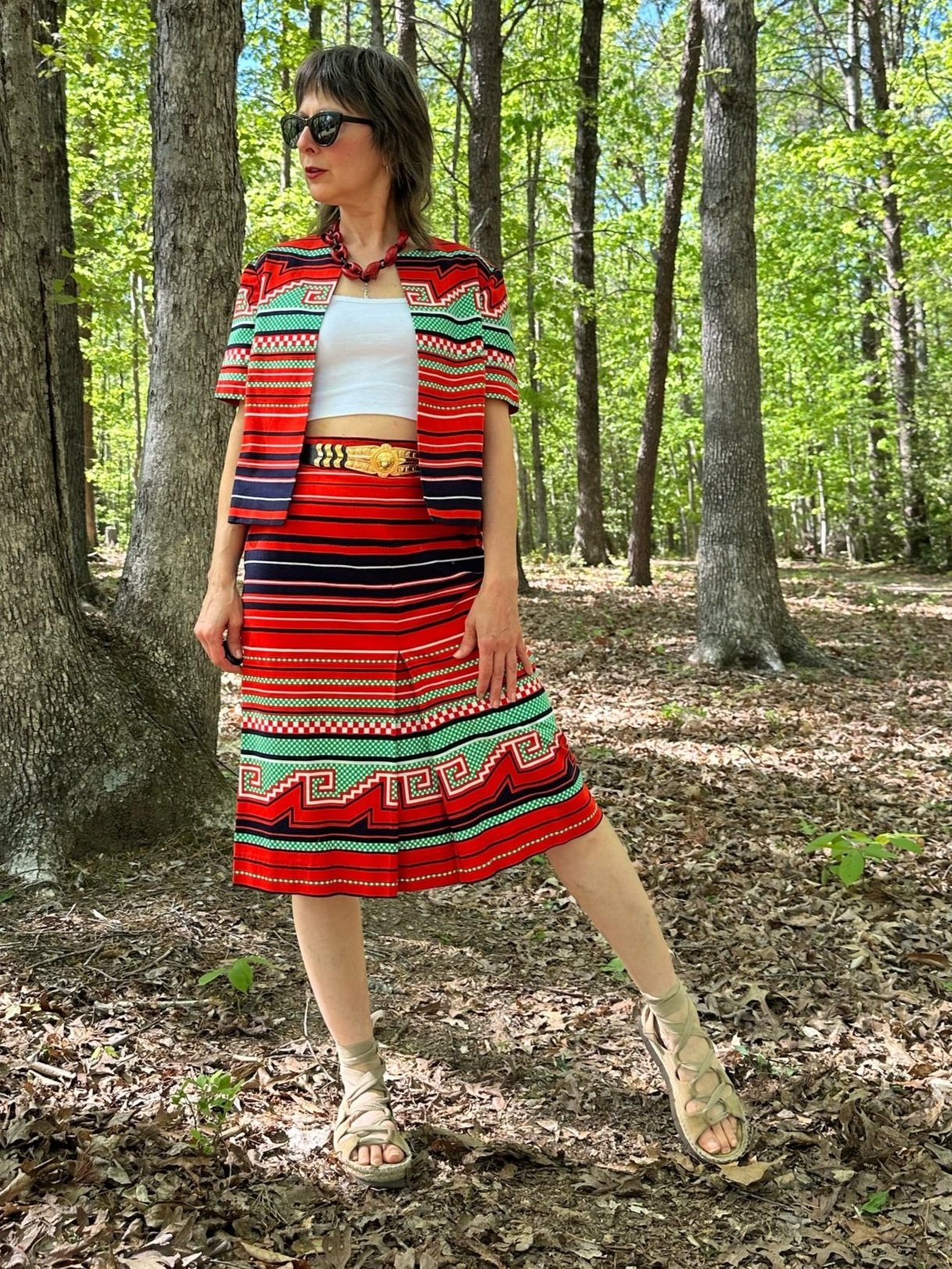 1970s Rizkallah for Malcolm Starr Printed Jacket and Skirt Set