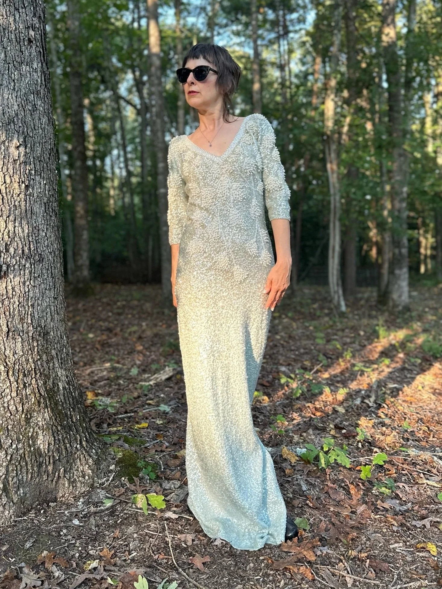 1960's sequin dress Green 1960s Sequins Off-Shoulder Pencil Dress