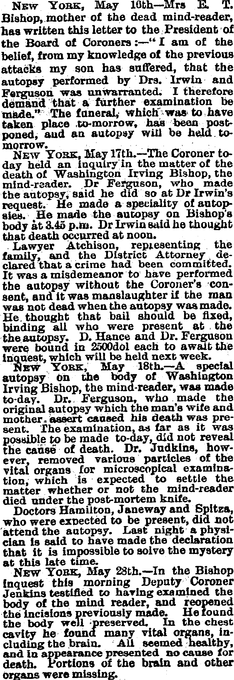 An article describing the bizarre results of the autopsies ( Source )