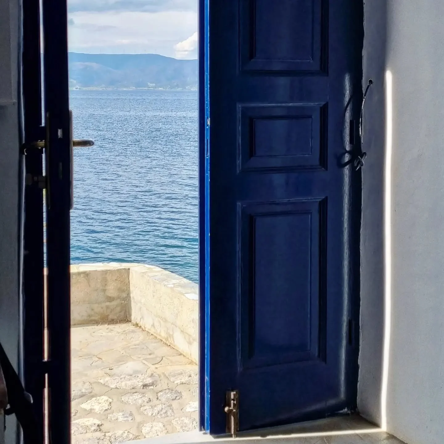 Every shade of blue in this sweet house we rented on Hydra... and a reminder that simple interiors are often the best. The old terrazzo flower patterned tiles on the bedroom window sills I thought were a pretty detail in an otherwise plain room - pai