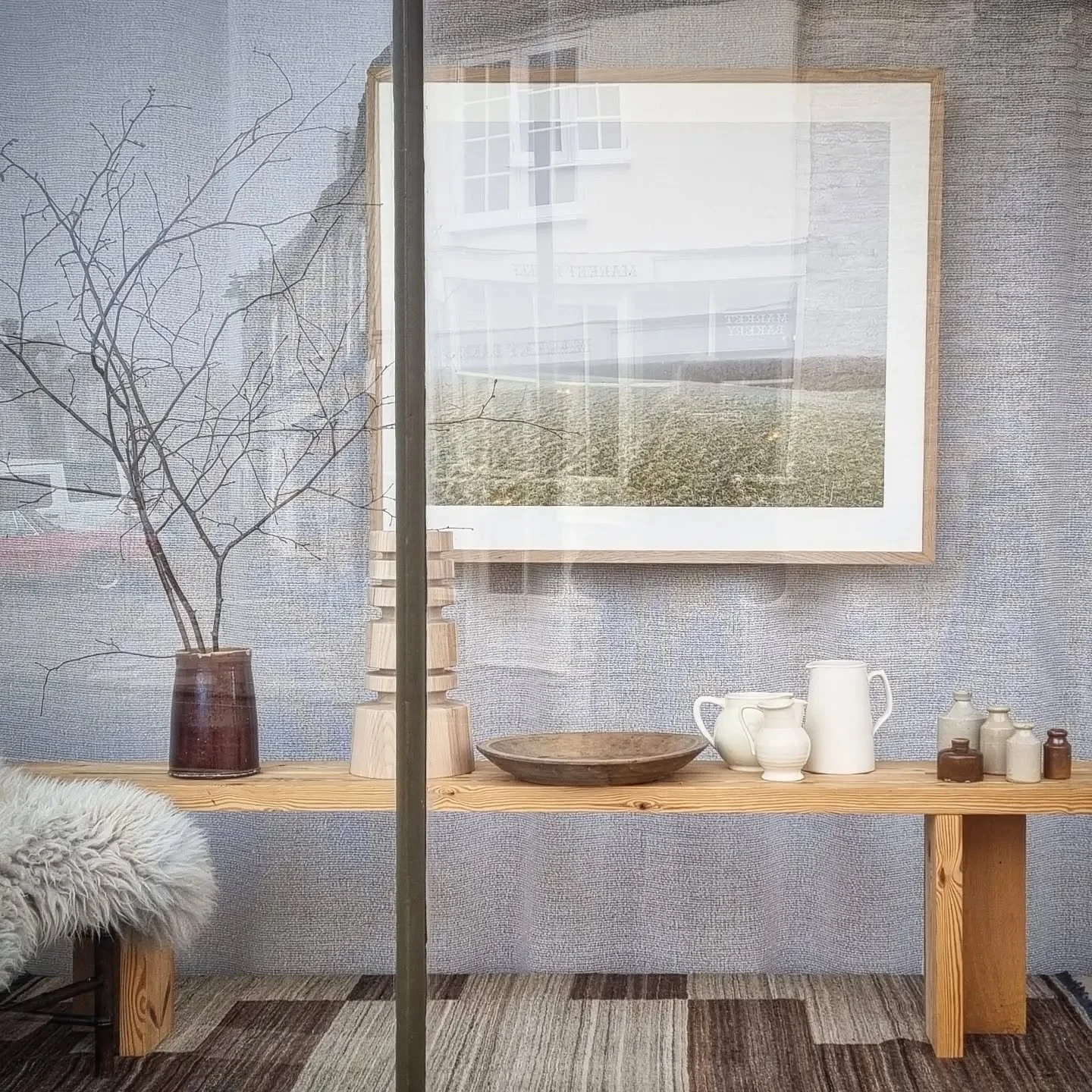 A fitting image for today's foggy weather.  Our new window at the studio featuring one of local photographer @iangabaldoni 's  beautiful and mysterious photos of the Somerset Levels shrouded in fog. At once calming and slightly eerie. Please do stop 