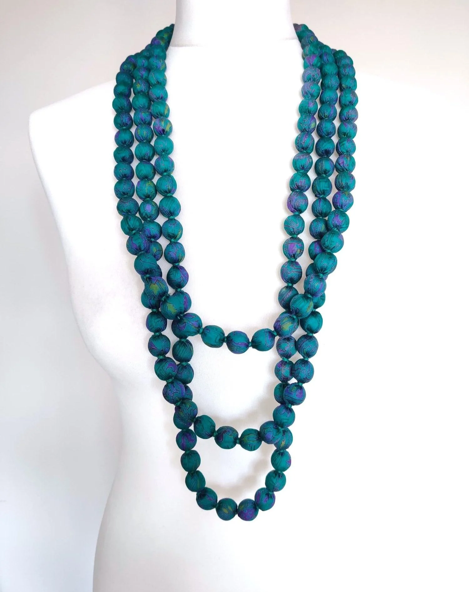 3 Strand Long Bead Opera Necklace - Teal/Multi
