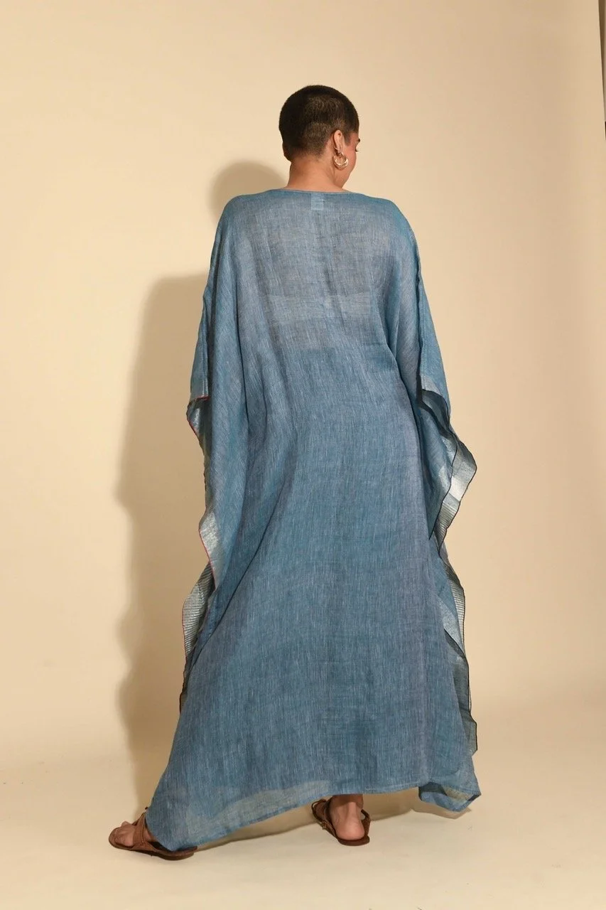 Priya Womens Kaftan Beach Cover Up Dress - Blue/Silver  Jewelled Buddha