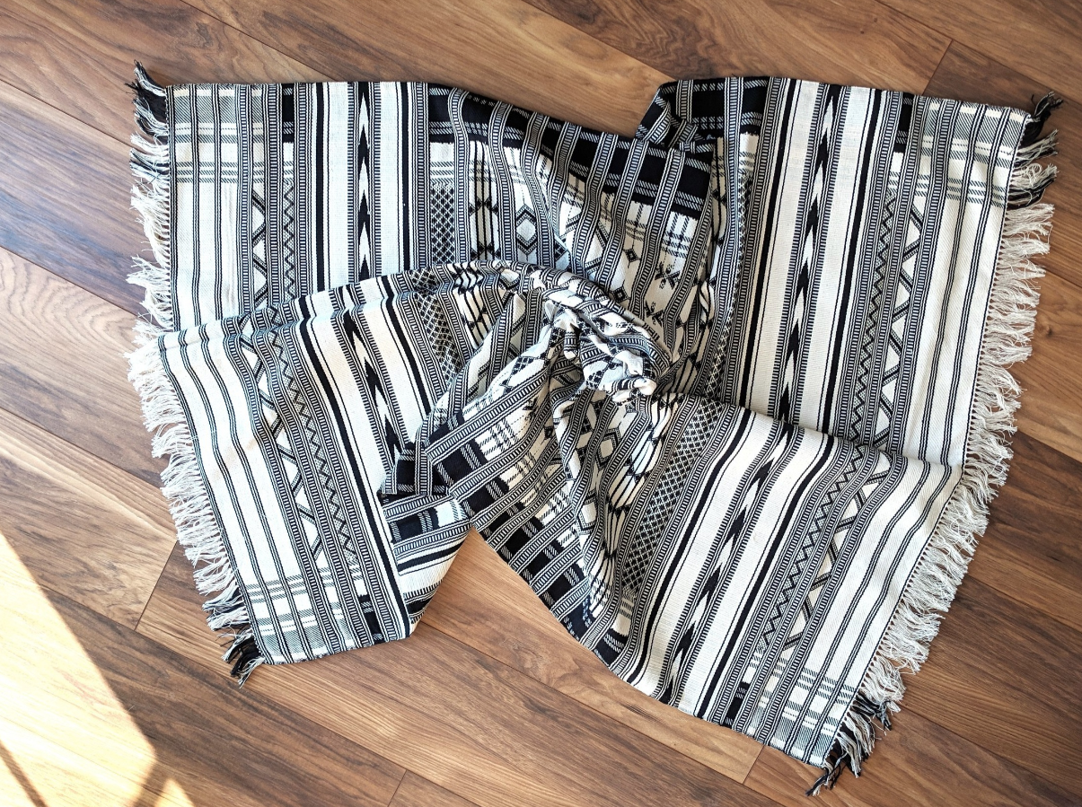 Oasis Handwoven Throw with white fringing - Monochrome