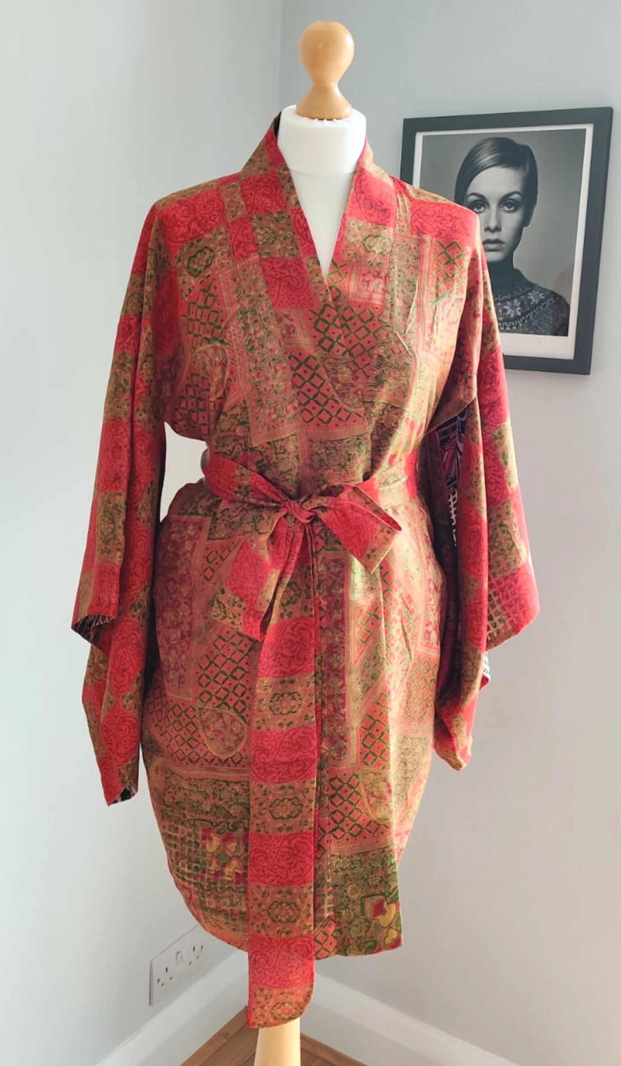 red kimono dress short