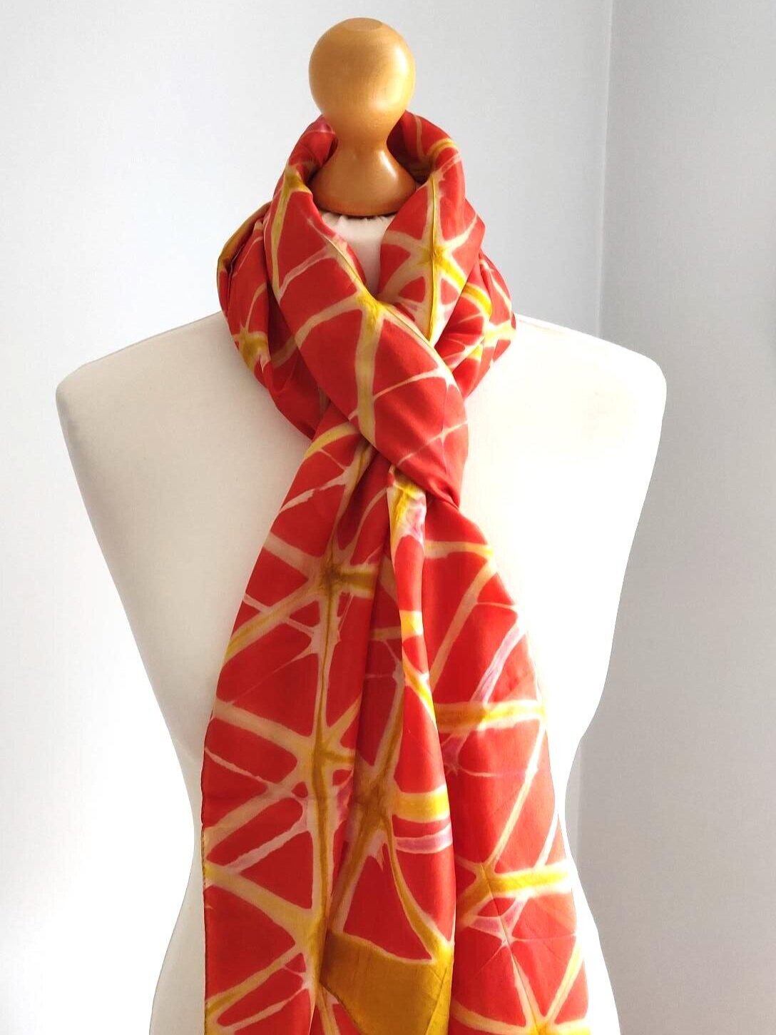 Hand dyed silk chiffon scarf  Indi Pink  Yellow Orange Colors