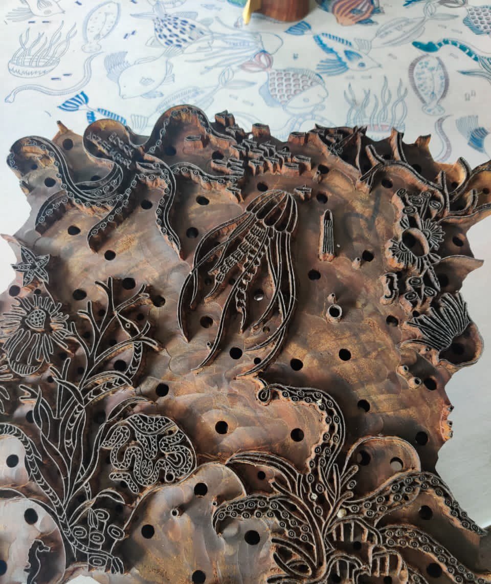 Indian carved wooden block print