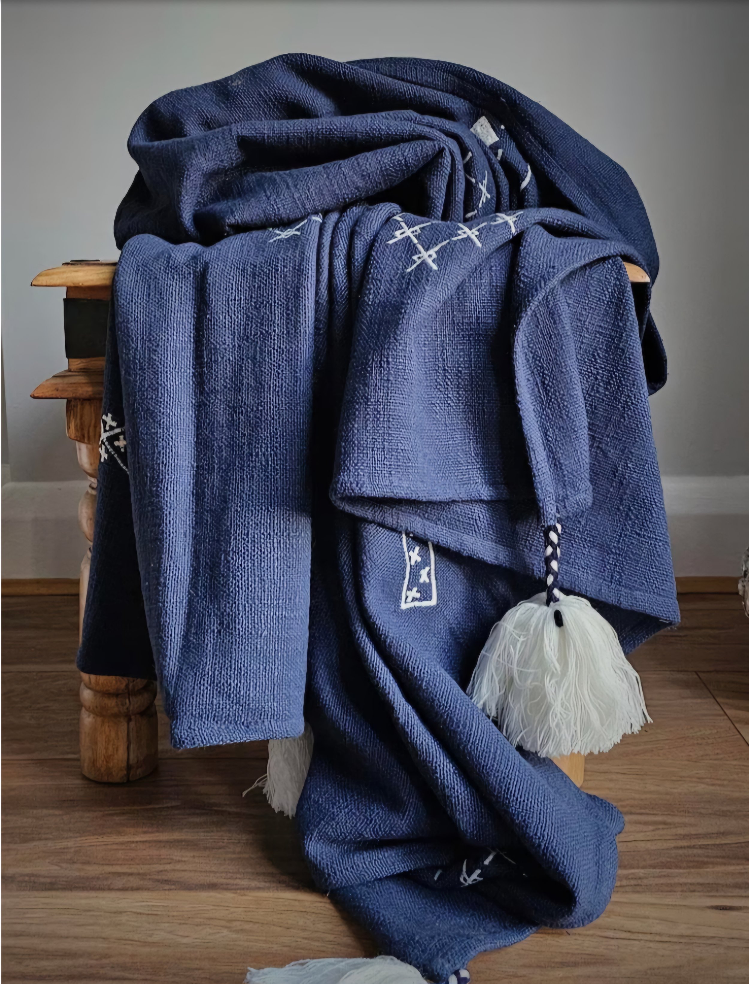blue kantha cotton tasselled throw.jpeg