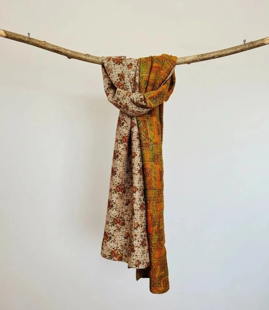 Recycled Sari Kantha Scarf -Yellow/Multi