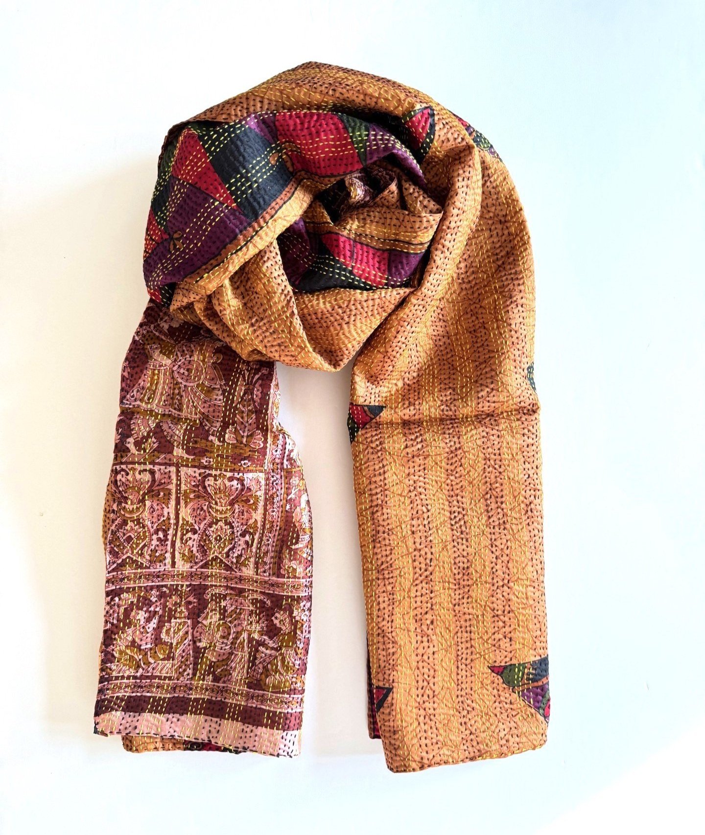 Reversible floral print Indian sari kantha scarf