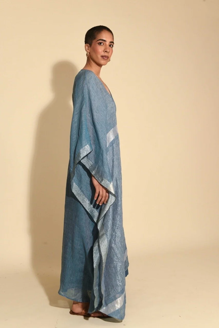 Priya Womens Kaftan Beach Cover Up Dress - Blue/Silver Jewelled Buddha Priya Womens Kaftan Beach Cover Up Dress - Blue/Silver Jewelled Buddha