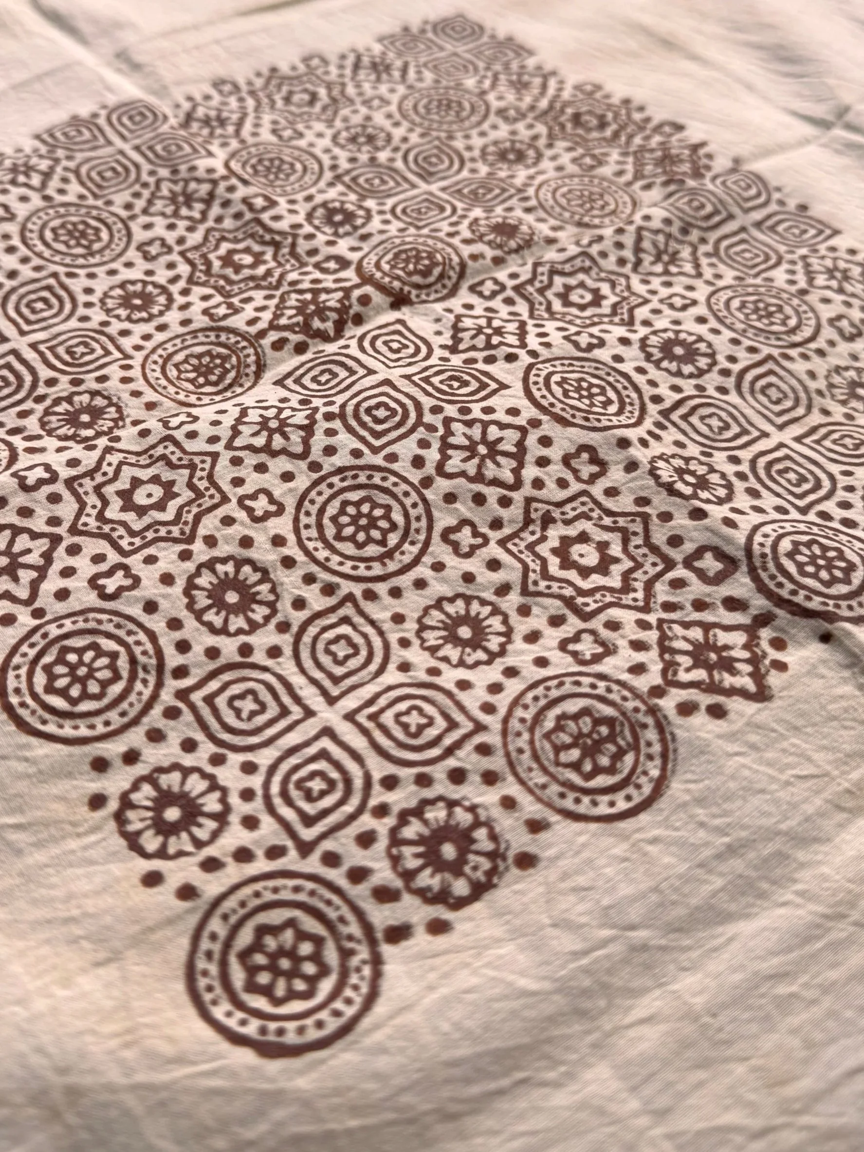 Close-up of block print on cotton fabric